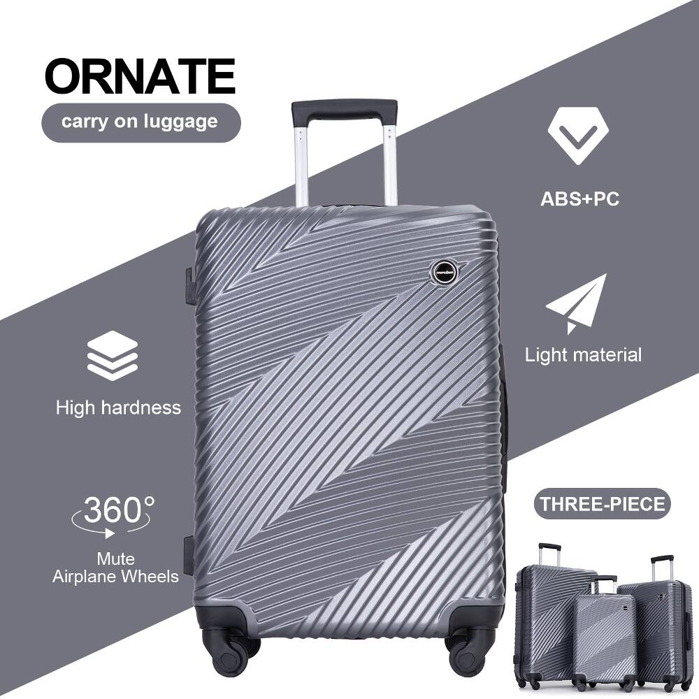 ORNATE carry on luggage

ABS+PC

Light material

High hardness

360° Mute Airplane Wheels

THREE-PIECE