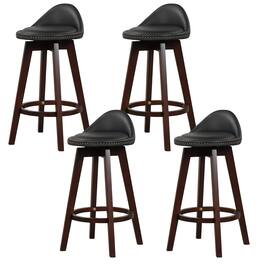Gymax - Set of 4 Swivel Bar Stools 29'' Bar Height Stools w/ PVC Leather Cover Black - Black & Brown