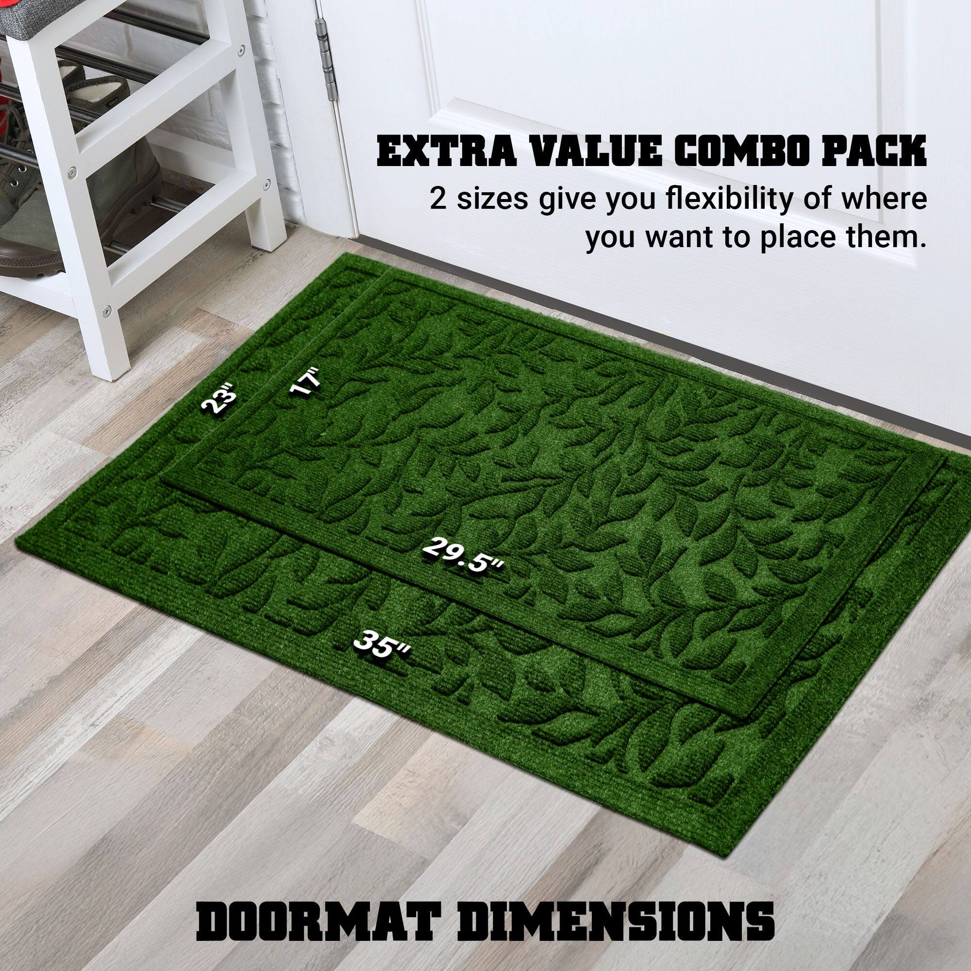 EXTRA VALUE COMBO PACK  
2 sizes give you flexibility of where you want to place them.  

DOORMAT DIMENSIONS  
23" x 17"  
29.5" x 35"