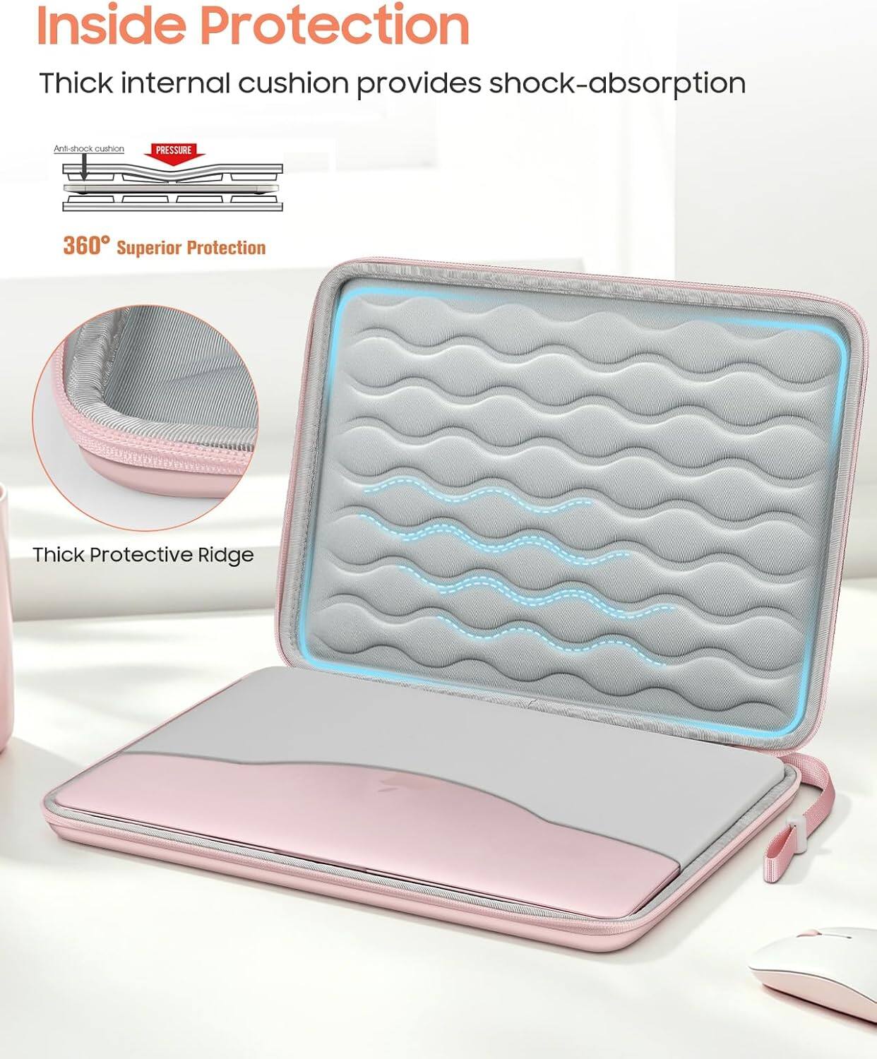 Inside Protection  
Thick internal cushion provides shock-absorption  
Anti-shock cushion  
PRESSURE  
360° Superior Protection  
Thick Protective Ridge