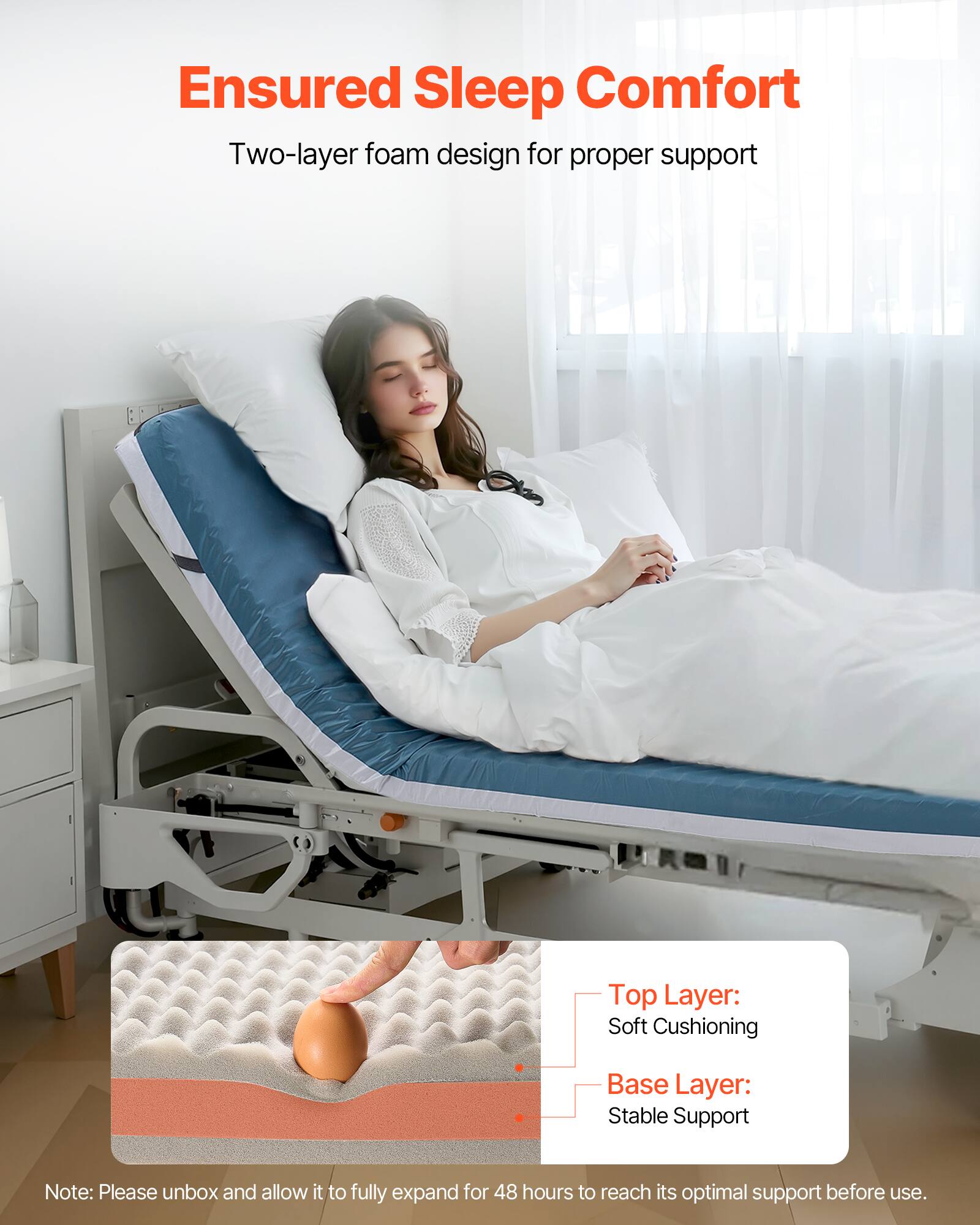 VEVOR Hospital Bed Mattress, 300 lbs Load, Long Term Care Pressure