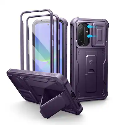 Front. Dexnor - Phone Case for Samsung Galaxy A36, Slide Camera Cover & Kickstand with 2 Front Frame Screen Protector - Phantom Purple.