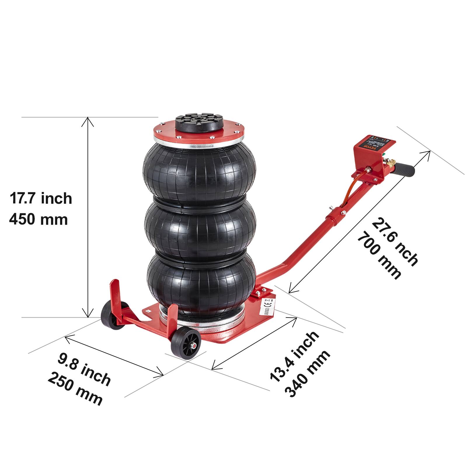 17.7 inch 450 mm  
9.8 inch 250 mm  
13.4 inch 340 mm  
27.6 inch 700 mm