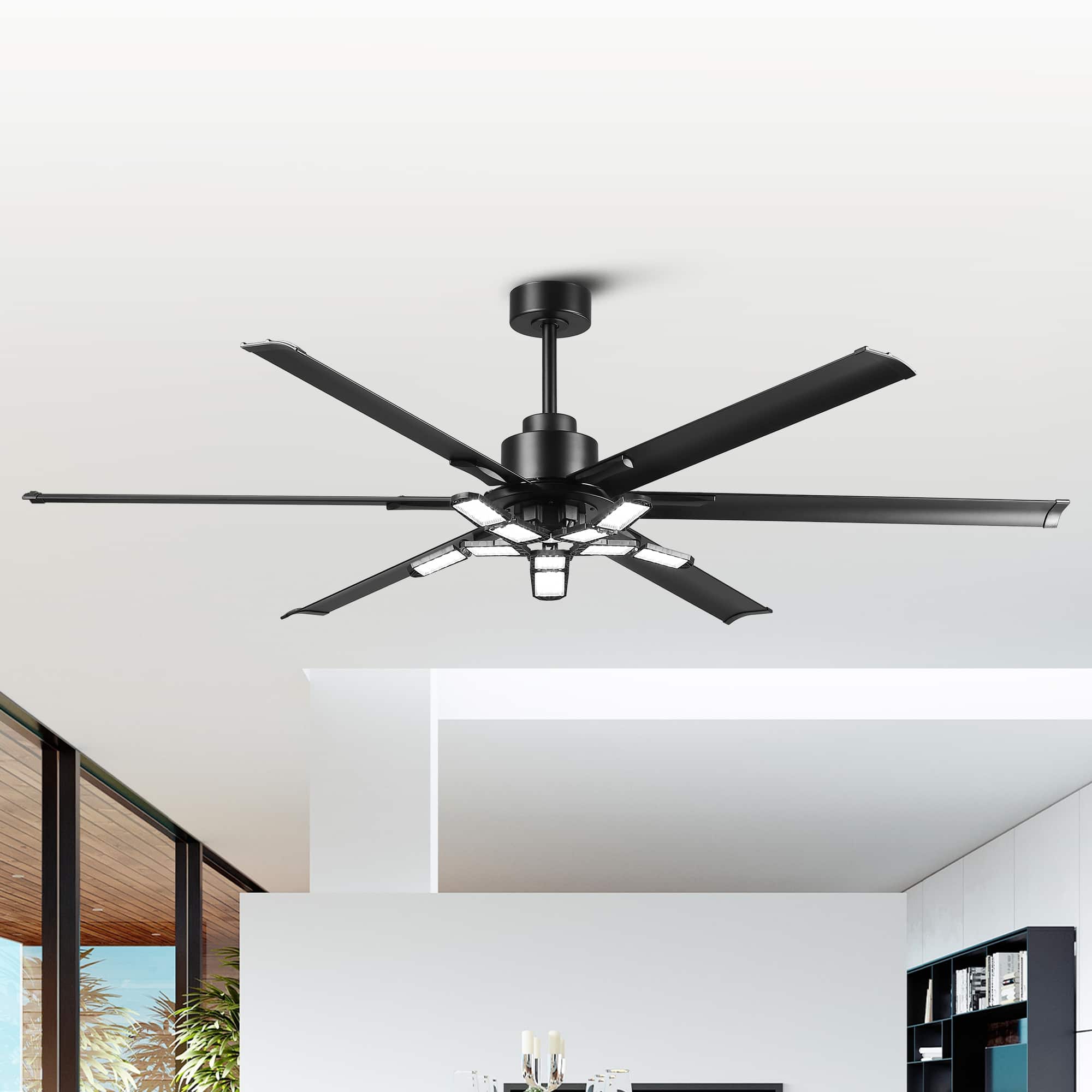 Parrot Uncle - 72'' Industrial HVLS Large Ceiling Fan with Foldable LED and Remote Control - Black
