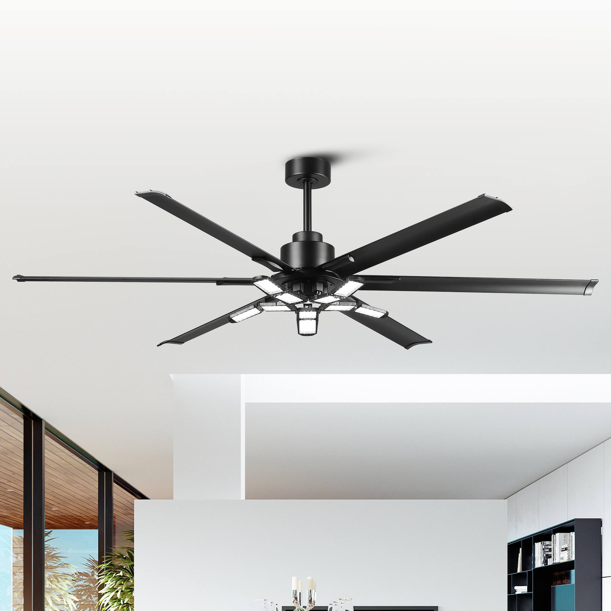 Front. Parrot Uncle - 72''Black Industrial HVLS Large Ceiling Fan with Foldable LED and Remote Control - Black.