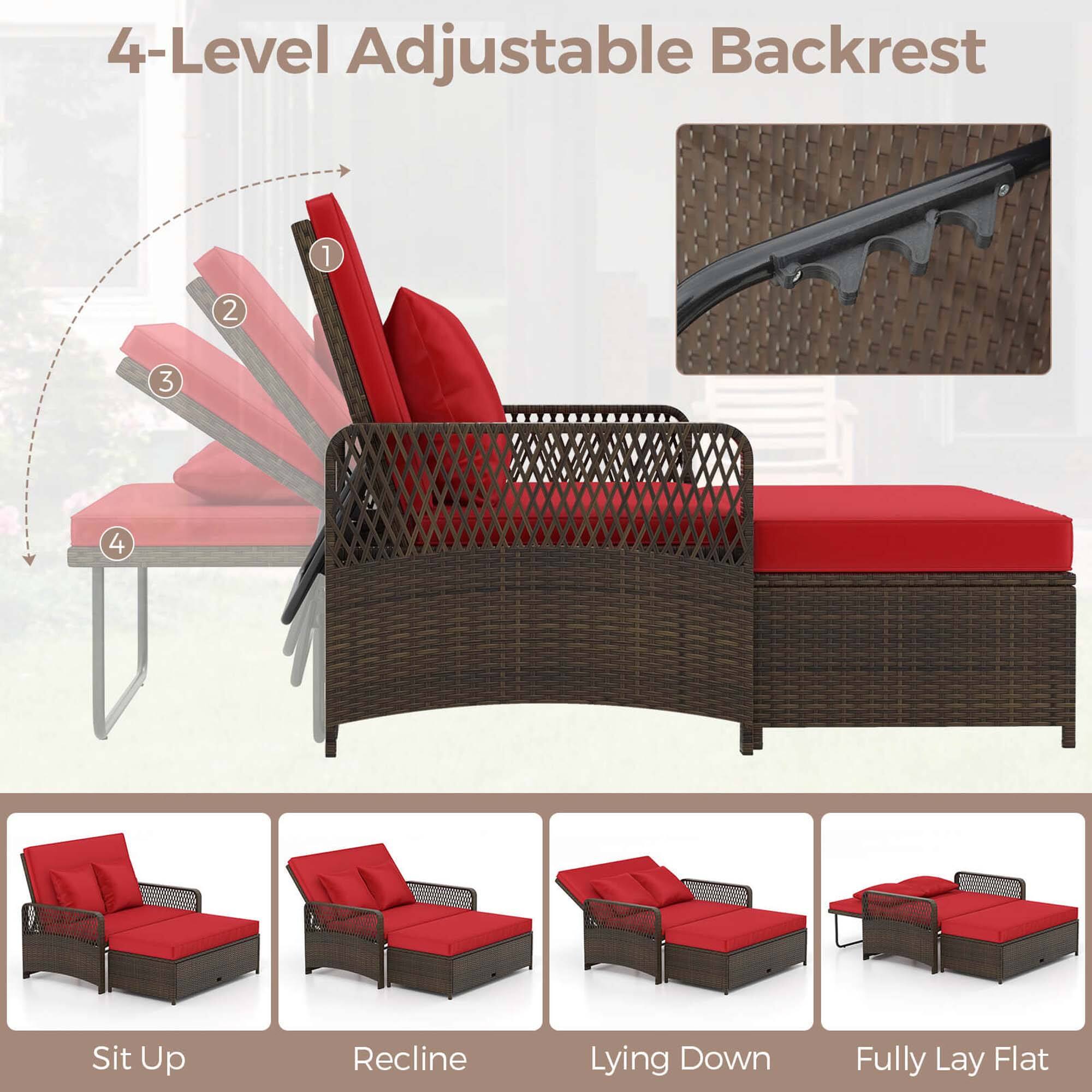 4-Level Adjustable Backrest: 1. Sit Up 2. Recline 3. Lying Down 4. Fully Lay Flat