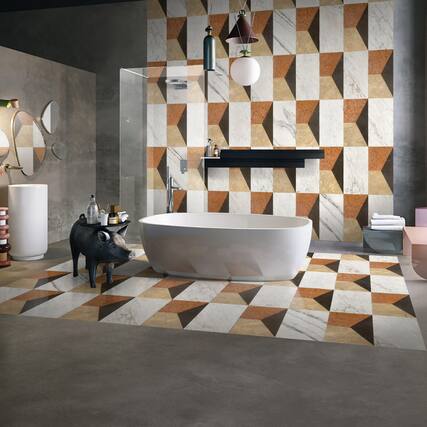 Front. GOODSILO - Premium Waterjet Polished Marble Tiles for Floor and Wall Decor in Classic White Gold Red Grey - White+Multi.