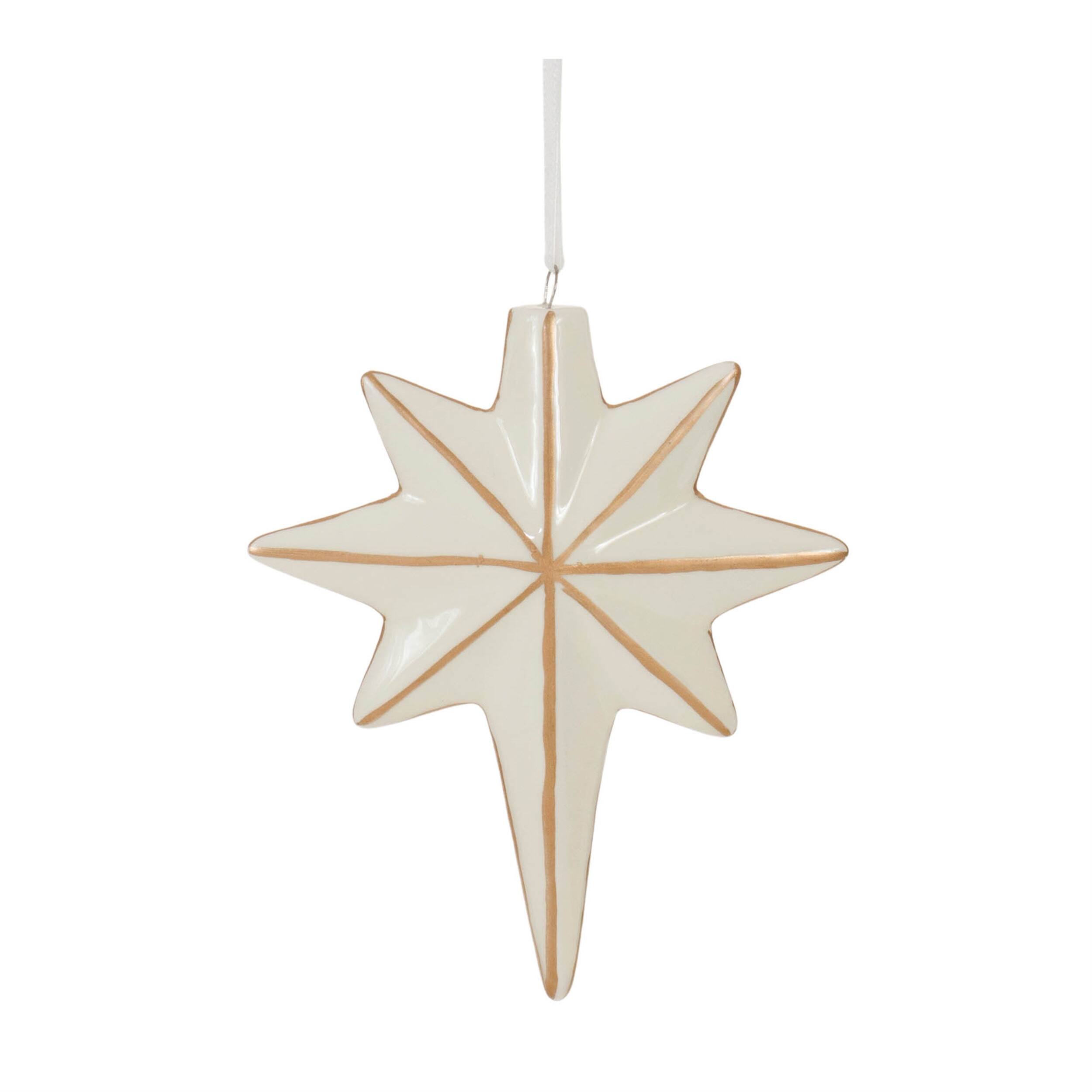Left. BreeBe - Ceramic Star and Snowflake Ornament (Set of 6) - White, Gold.