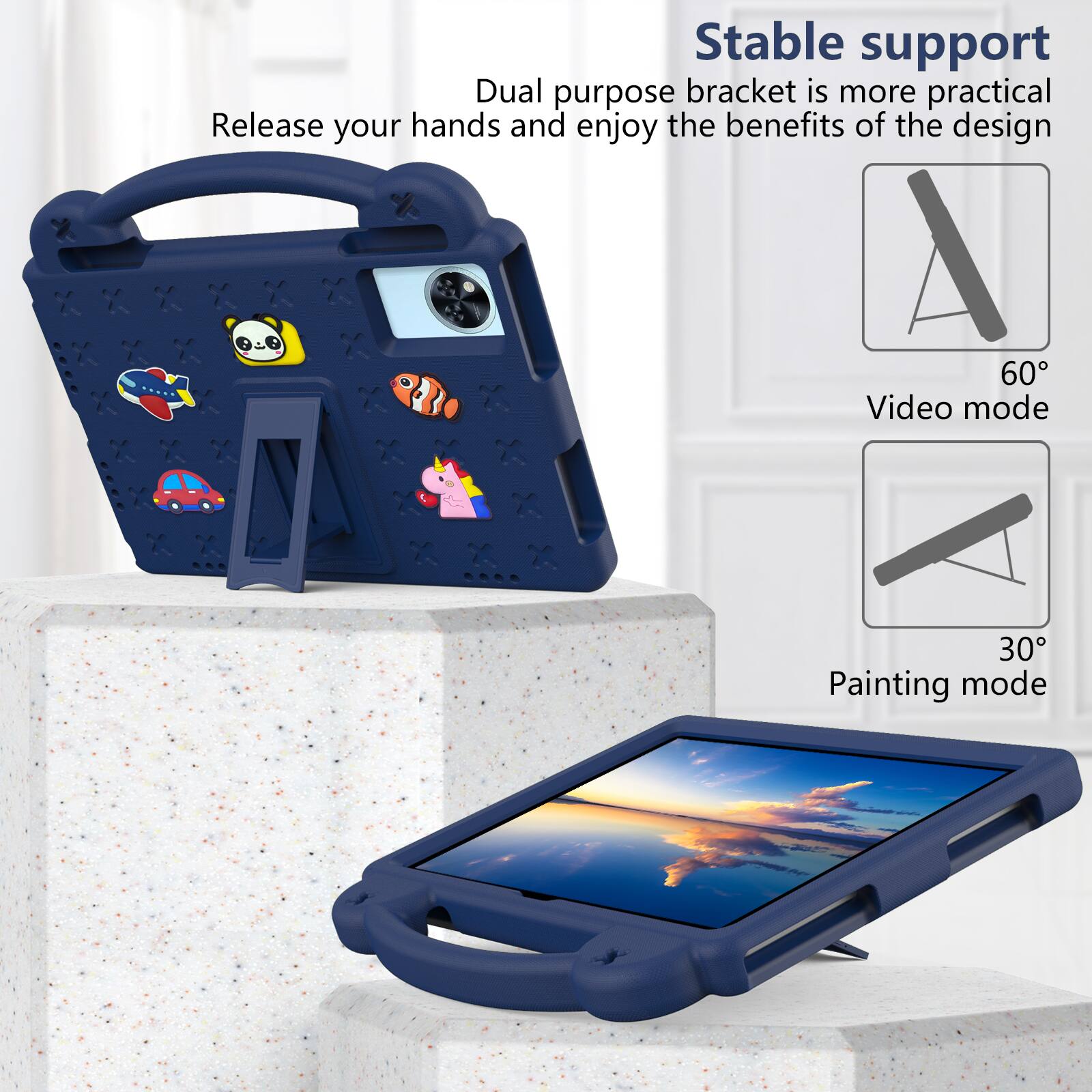 Stable support  
Dual purpose bracket is more practical  
Release your hands and enjoy the benefits of the design  

60° Video mode  
30° Painting mode