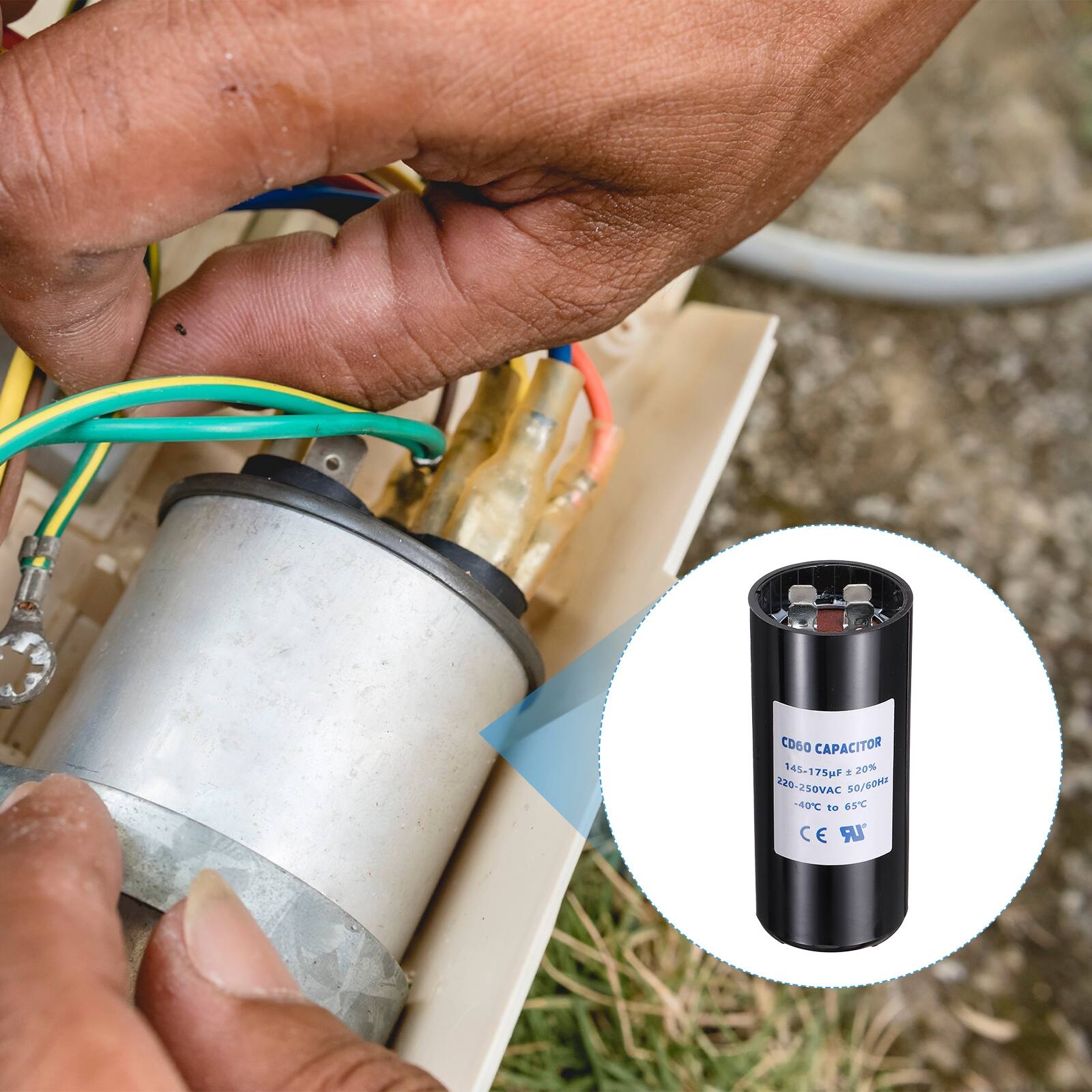 CD60 CAPACITOR 145-175pF ±20% 220-250VAC 50/60Hz -40°C to 63°C C LR