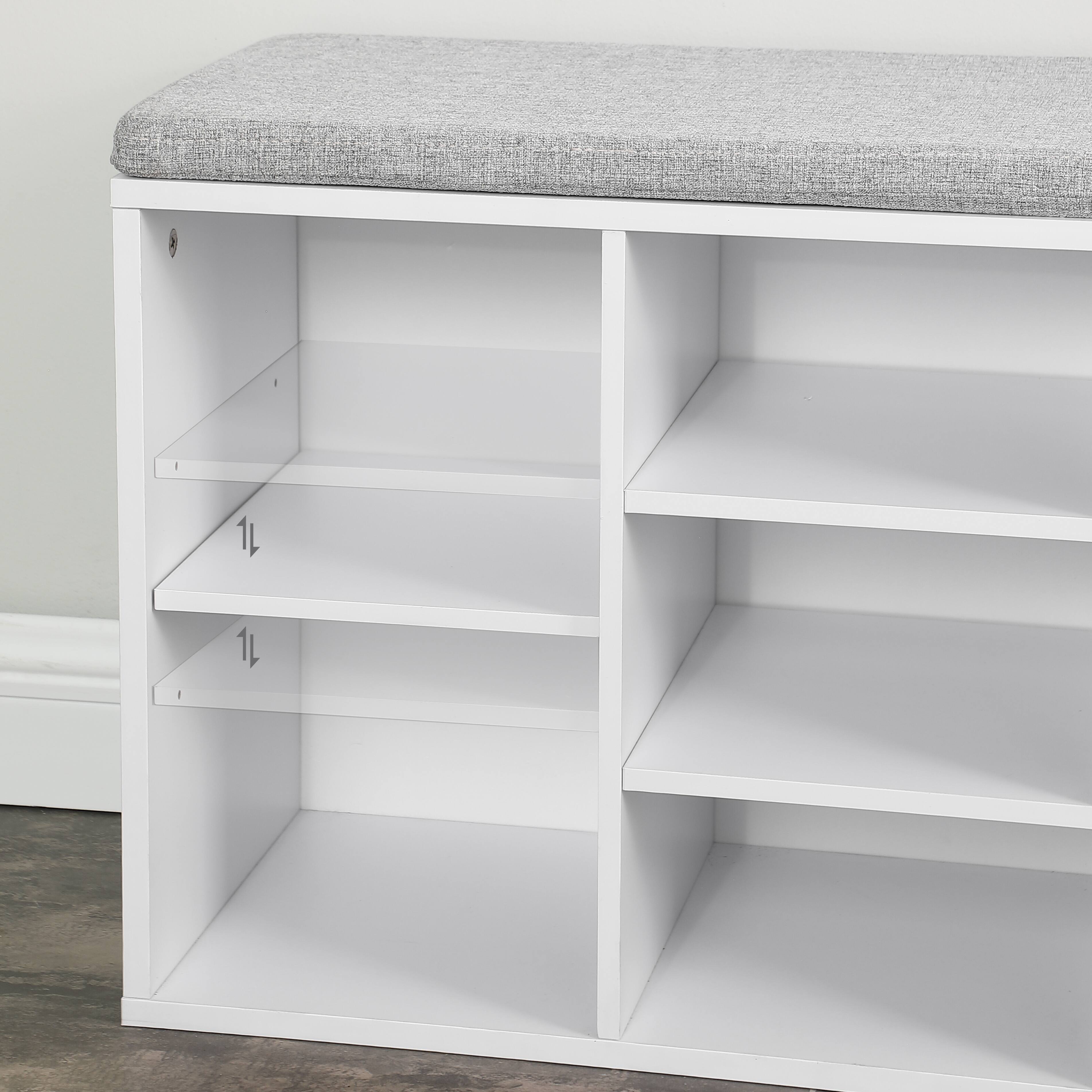 Alt View 6. Ropilly - Ropilly White Shoe Bench with Cushion and Drawer Entryway Storage Bench Adjustable Shelf Holds 9 Pairs - White.