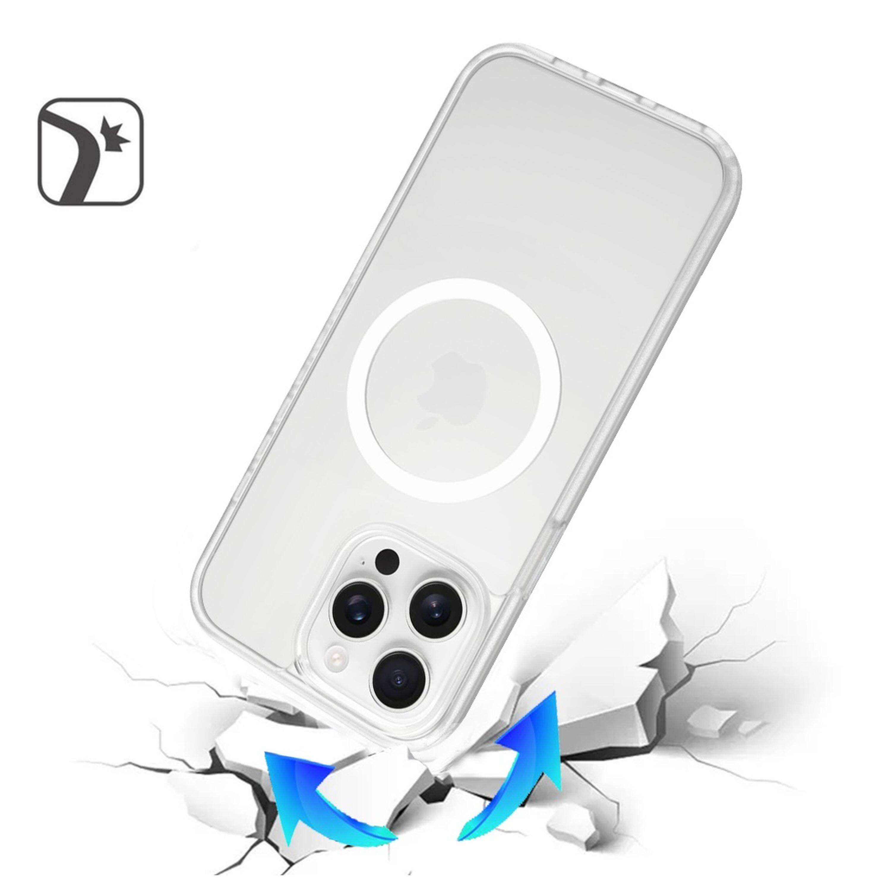 Angle. Kitcheniva - Soft Translucent Magnetic Circle Phone Case With 2 Pcs Tempered Glass For iPhone 15 Pro Max Clear - Clear.