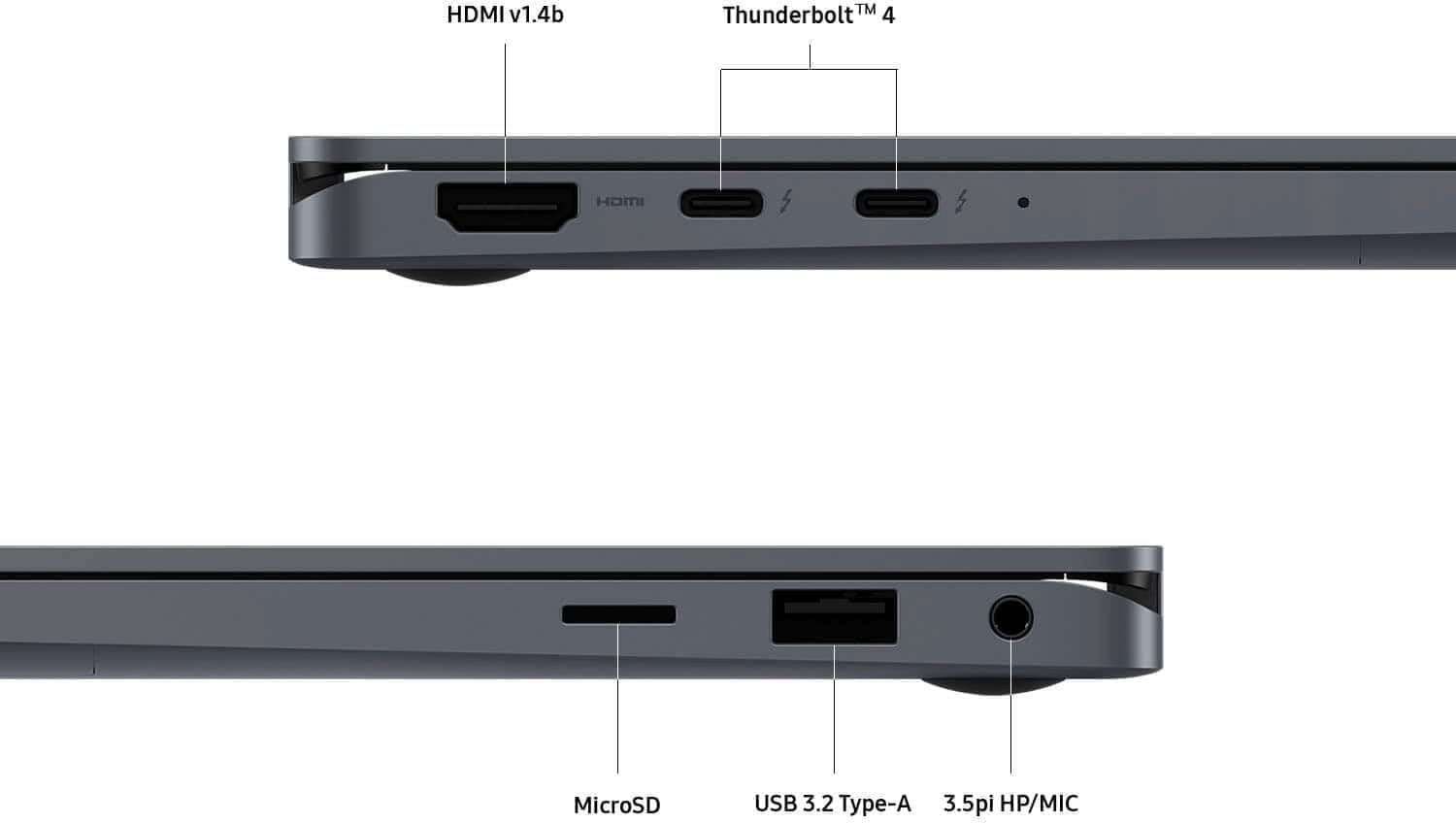 HDMI v1.4b  
Thunderbolt™ 4  
MicroSD  
USB 3.2 Type-A  
3.5mm HP/MIC