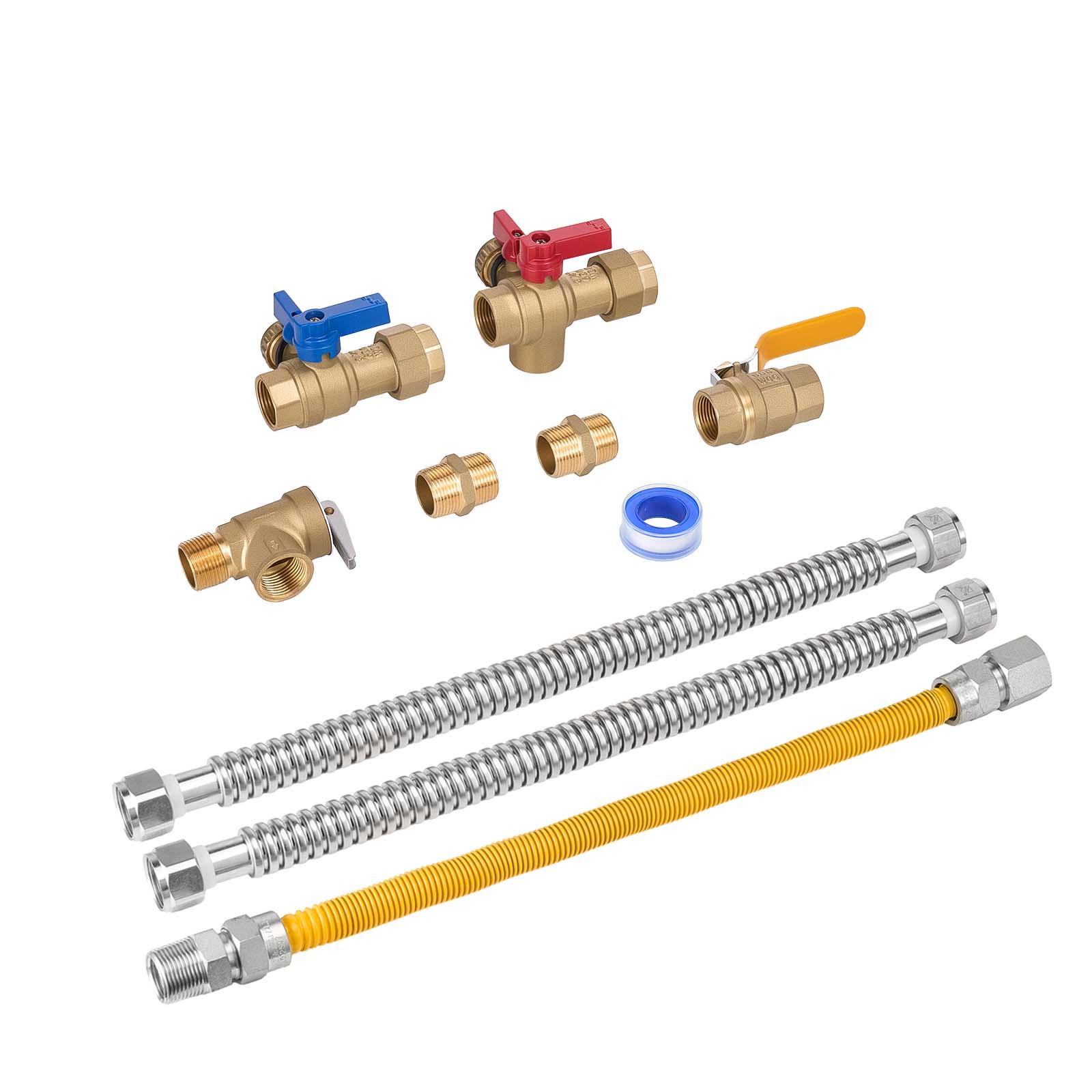 Alt View 5. VEVOR - Water Heater Kit, 3/4 Inch Cold & Hot Water Plumbing Repair Kit with 600 WOG Isolation Valves, Pressure Relief Valve - Copper.