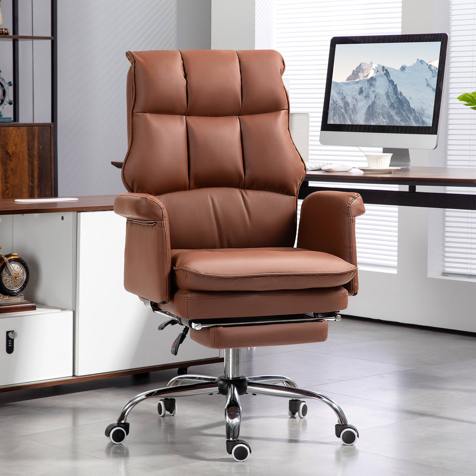 Angle. APRILSOUL - Adjustable Ergonomic Office Chair with 19.7" - 22.8" Seat Height 155° Recline Thick Foam Cushioning Footrest - Brown.