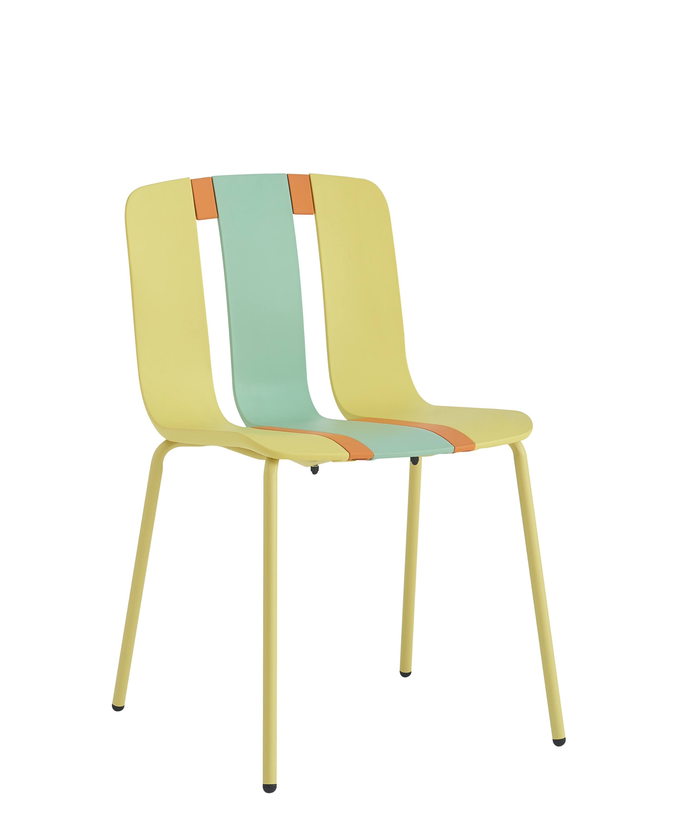 Alt View 4. Mondawe - 5-Piece Outdoor Dining Set – 55 Inch Table with 4 Striped Color Block Chairs,PP Tabletop with Metal Legs - Yellow+Green+White.
