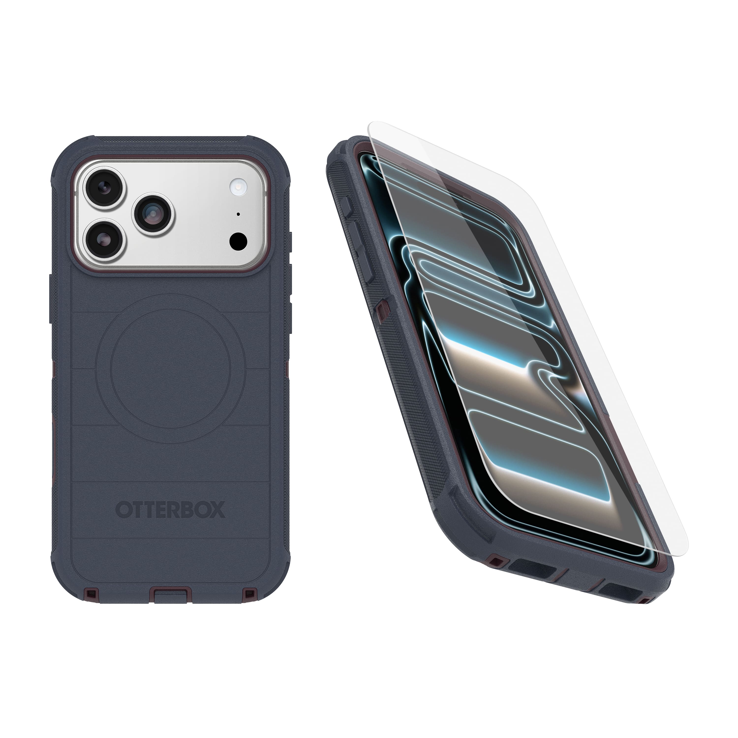 OtterBox - iPhone 17 Pro Max (Only) - Bundle: Defender Series Case & Screen Protector - Rugged - Snaps on MagSafe - Indigo Tulip (Blue & Purple)