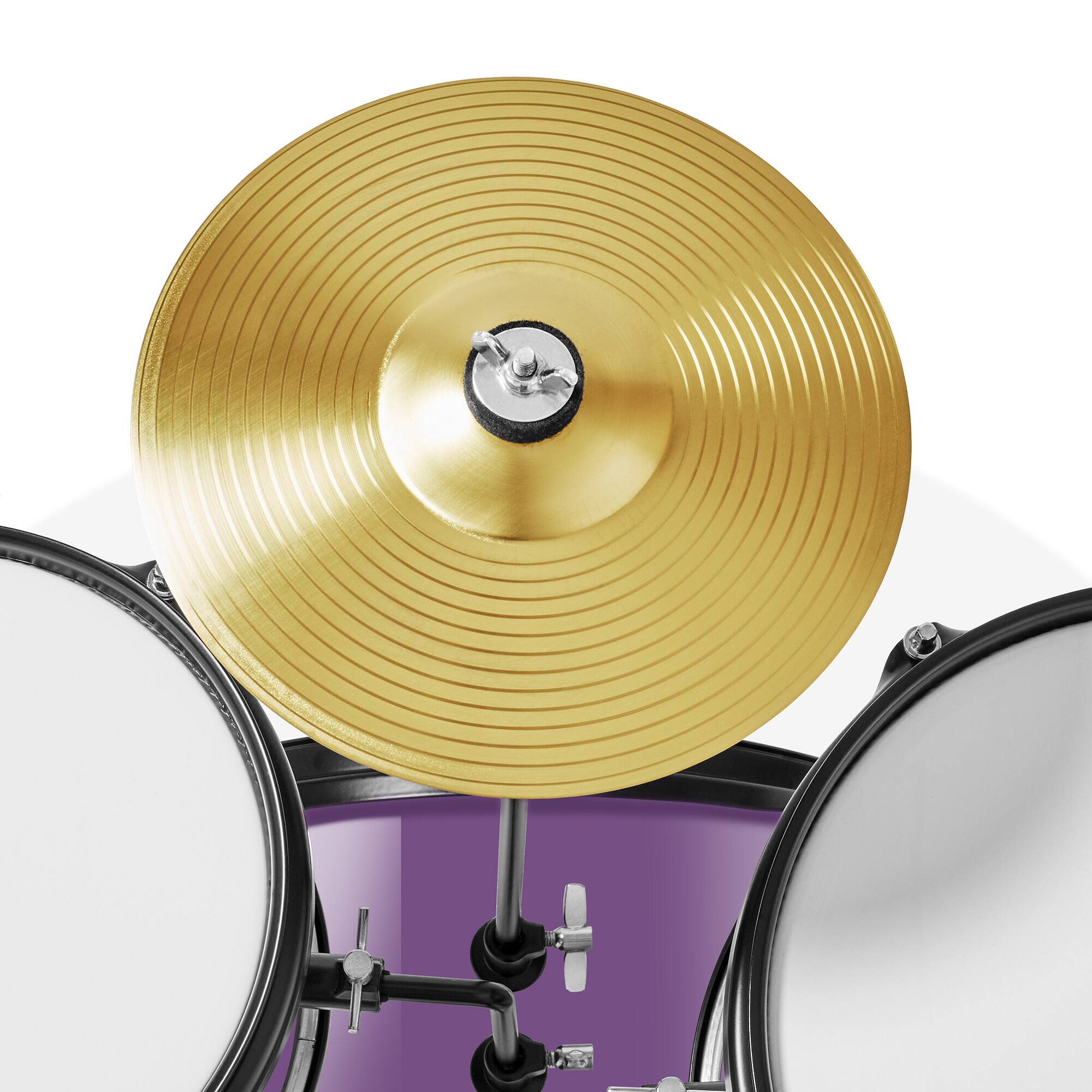 Alt View 4. Gammon Percussion - 3pc Junior Drum Set - Beginner Kit with Throne - Cymbal - Drumsticks - Purple.