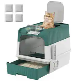 Pawhut - Litter Box Hooded Cat Litter Tray with Drawer Pan Front Entry & Top Exit Easy Cleaning - Teal