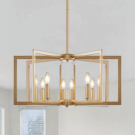 Kadyn - 27" Modern Black Geometric 8-Light Chandelier – Industrial Metal Pendant Light Fixture - Gold