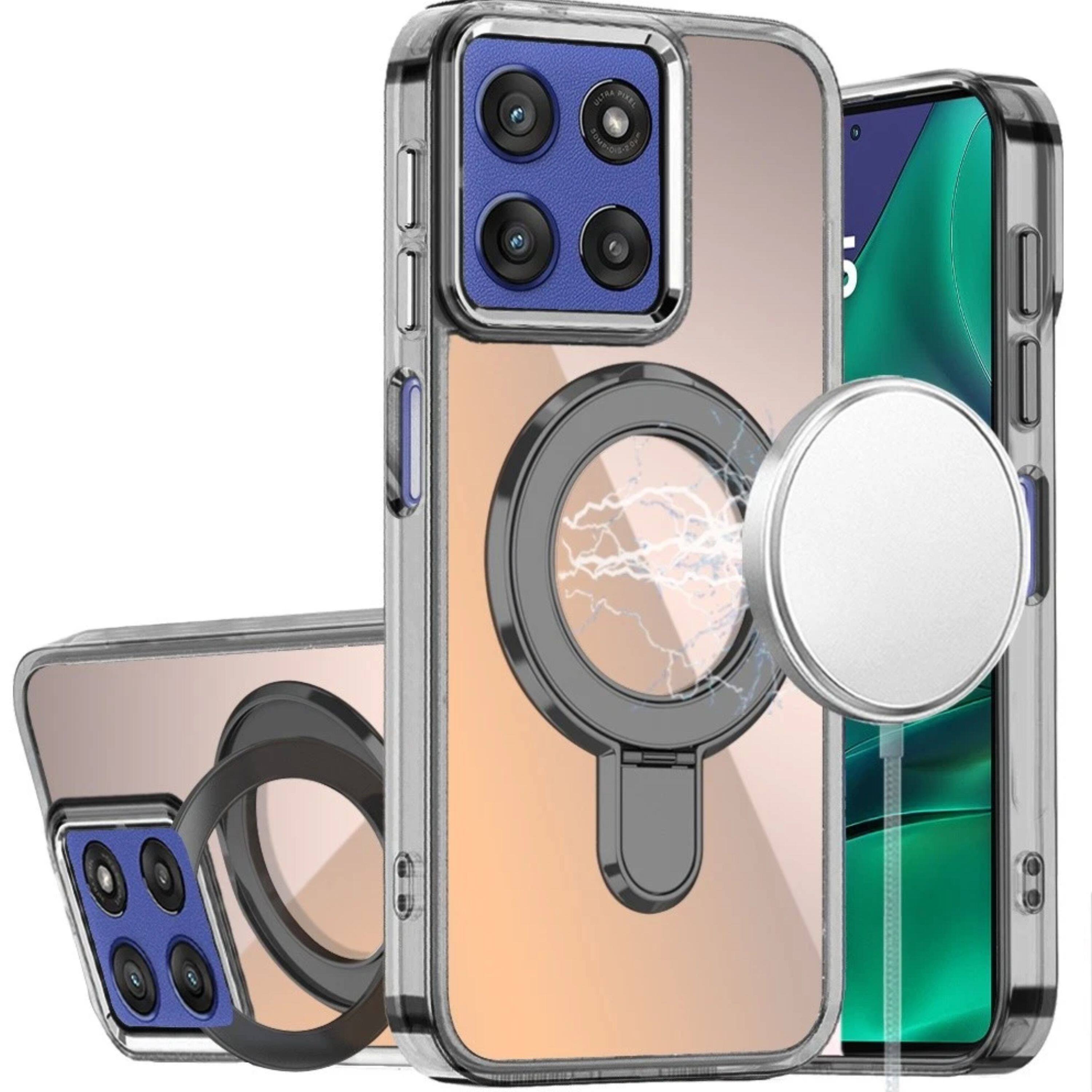 Kitcheniva - Chrome Magnetic Circle Stand Case Plus Tempered Glass For Moto G Stylus 2026/2025 - Black