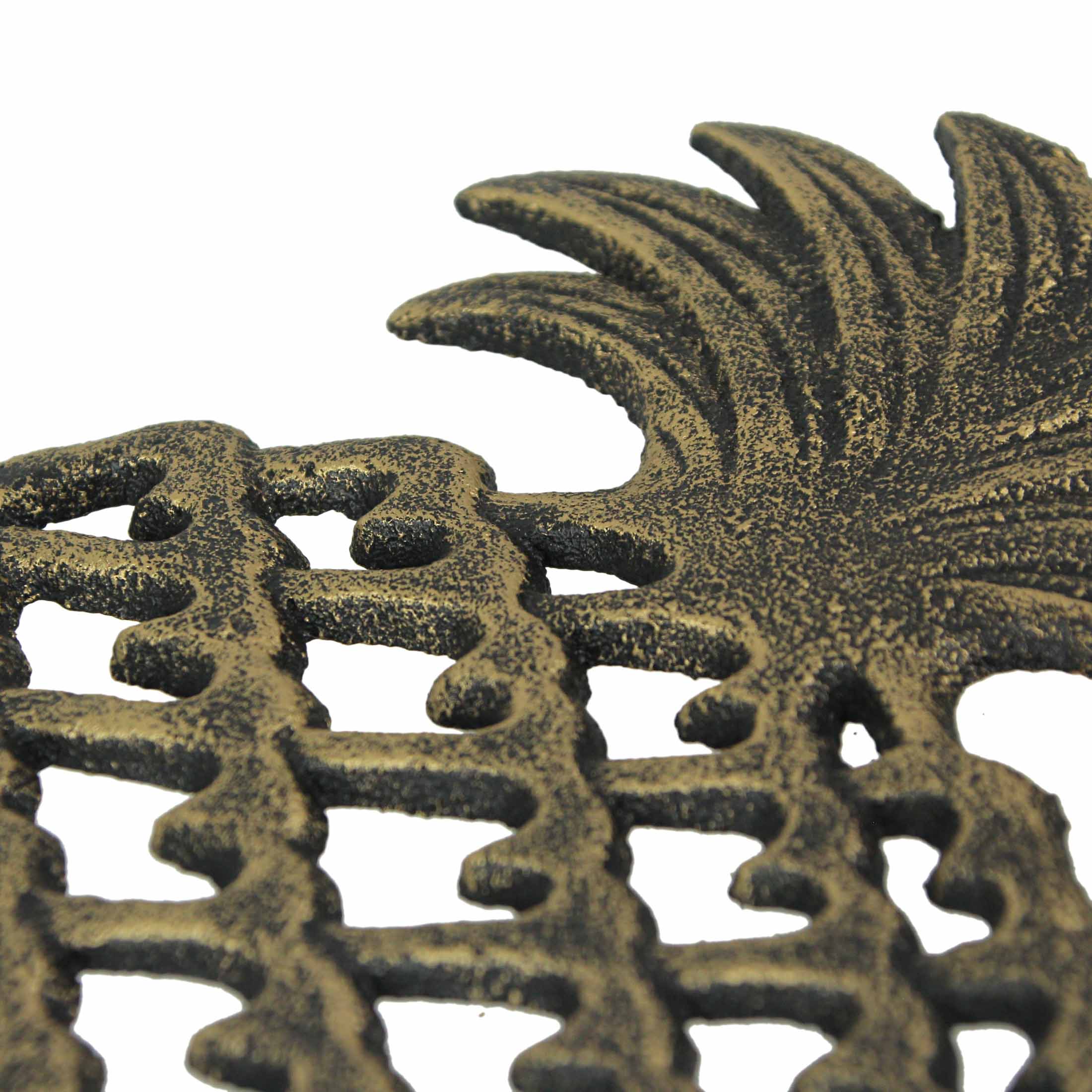 Alt View 2. Zeckos - 2 Piece Antique Bronze Finish Tropical Pineapple Cast Iron Trivet Set - Bronze.
