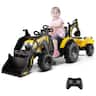 Costway - 3-in-1 Kids Ride On Excavator Bulldozer 12V Electric Tractor Remote w/ Trailer - Yellow