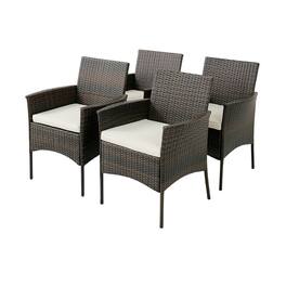 Pefilos - Set of 4 Patio PE Wicker Dining Chairs with Seat Cushions and Armrests, 4 Pieces PE Wicker Dining Chairs - White