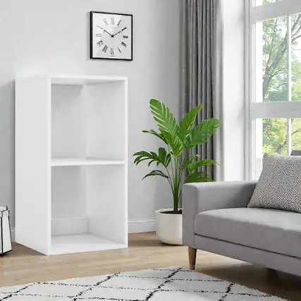 Front. Hivvago - Freestanding 2-Cube Display Bookcase with Protective Backboard - White.