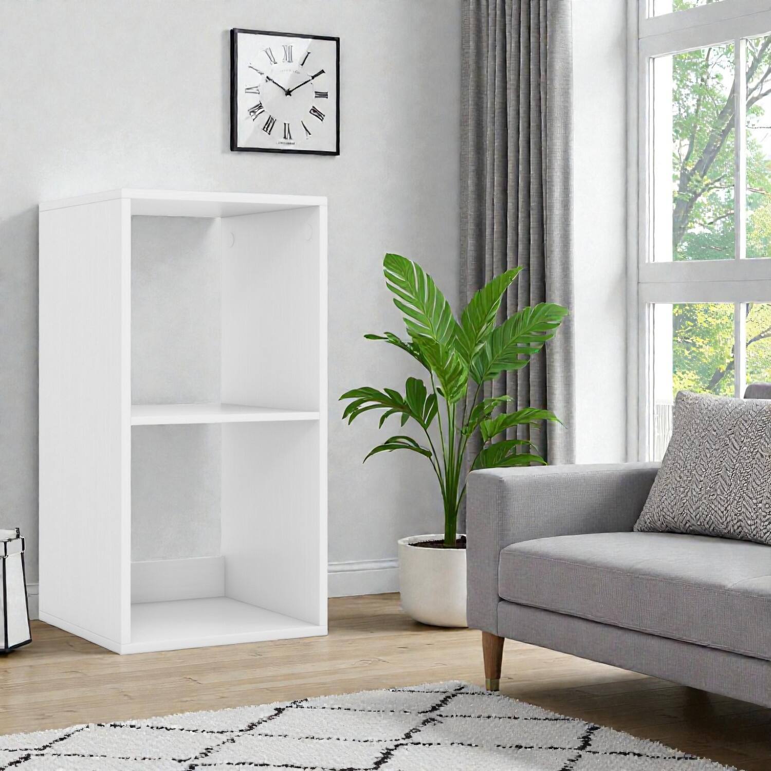 Front. Hivvago - Freestanding 2-Cube Display Bookcase with Protective Backboard - White.