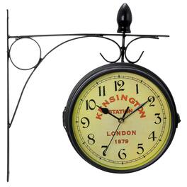 Bedford Clock Collection - Double Sided Wall Clock Vintage Antique-Look Mount Station Clock - Black