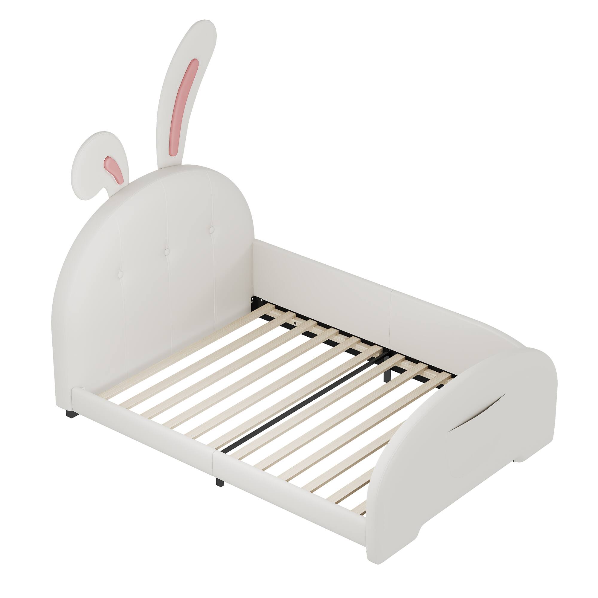 Back. GOODSILO - Upholstered Twin Size Princess Bed with Unique Animal-Shaped Design and Platform Support - White.