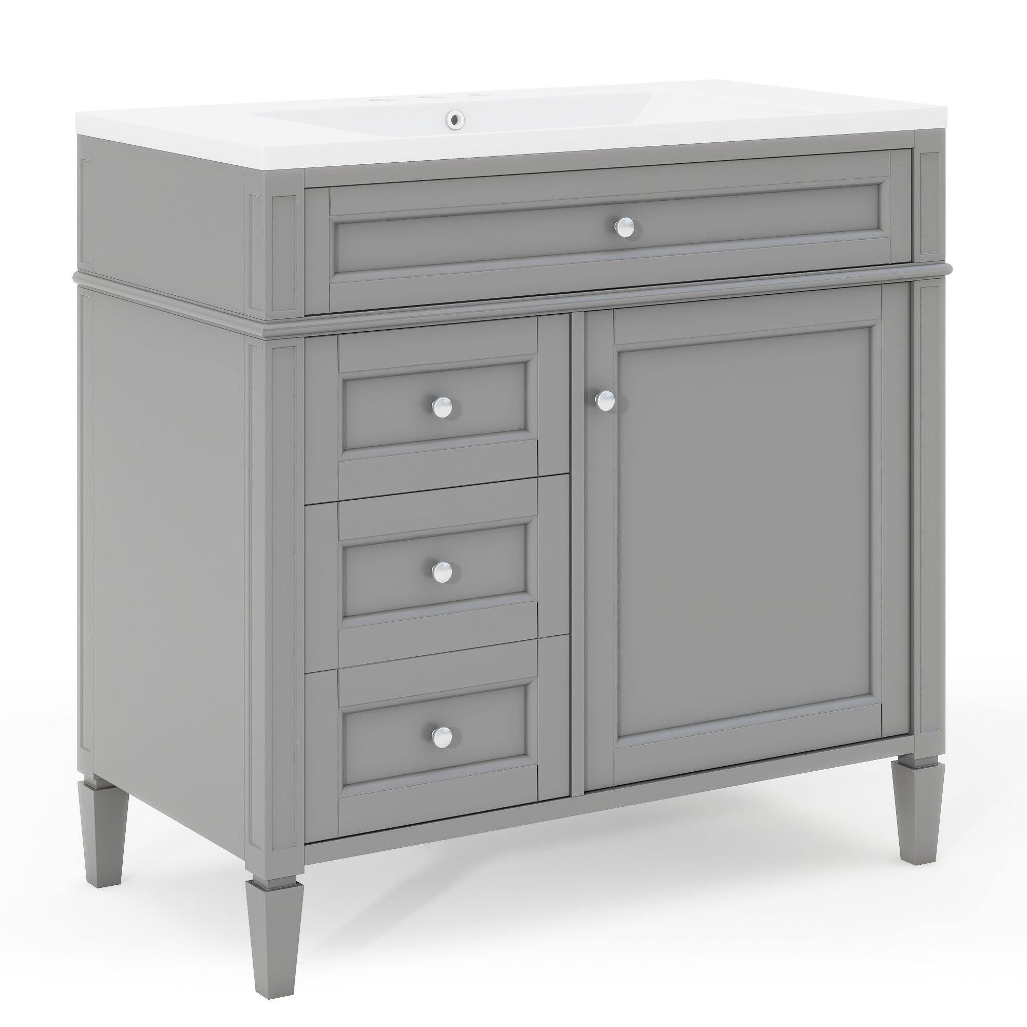 Alt View 9. Boyel Living - 36 Inch Modern Bathroom Vanity with Top Sink Two Drawers Tip Out Grey - Gray.