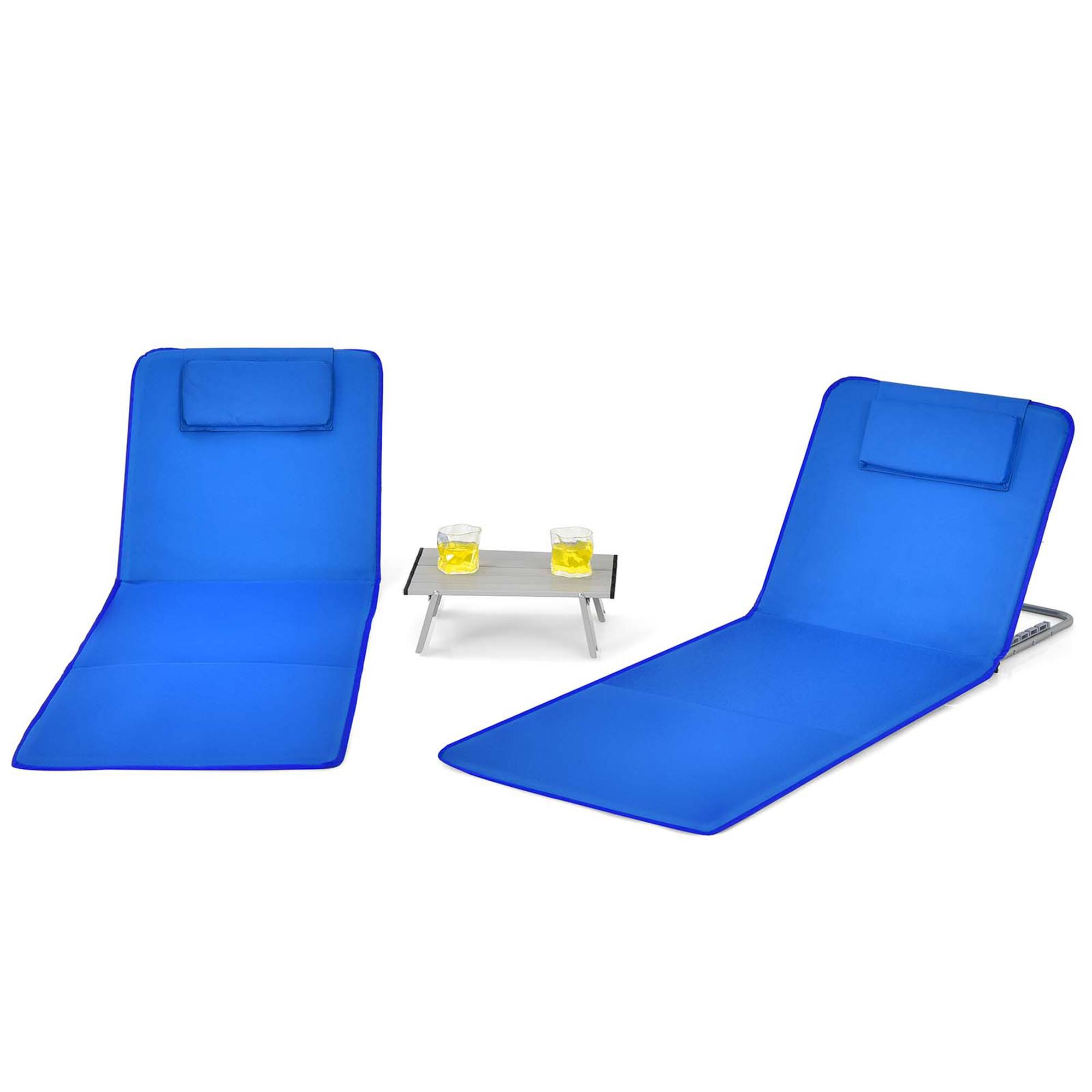 Alt View 9. Gymax - Gymax 3PCS Folding Beach Mat Set Adjustable Beach Lounge Chair & Side Table Set Blue - Blue.