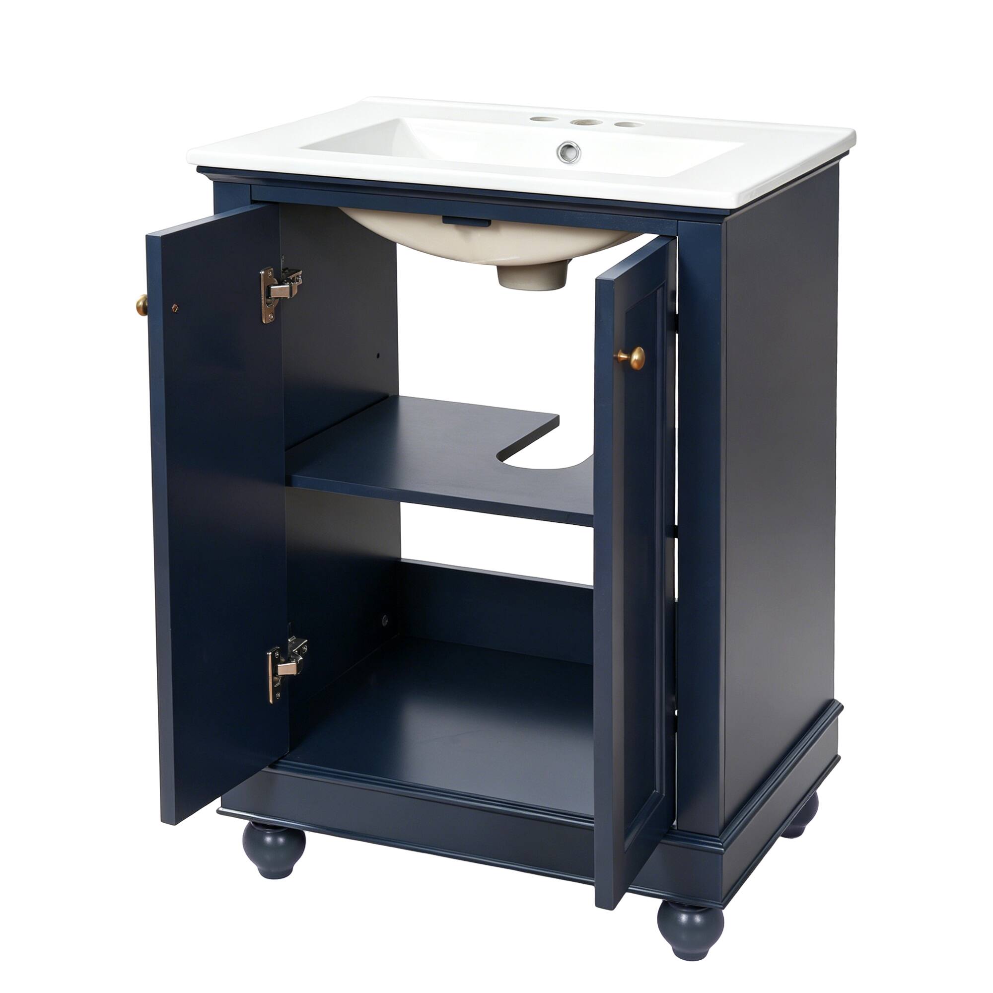 Left. Whisen - 24" Modern Bathroom Vanity Cabinet with Sink Adjustable Shelf and Soft-Closing Hinges Storage - Blue.