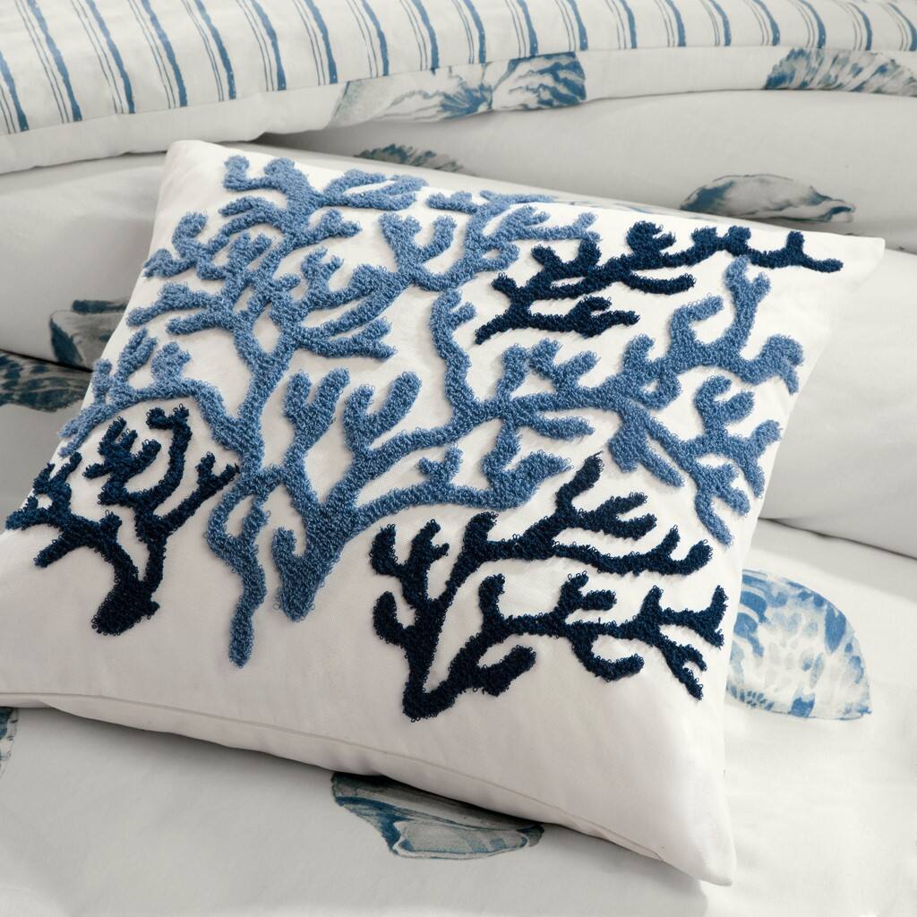 Alt View 5. Gracie Mills - Gracie Mills Lane Coastal Breeze Embroidered Coral Square Decorative Pillow - Blue.