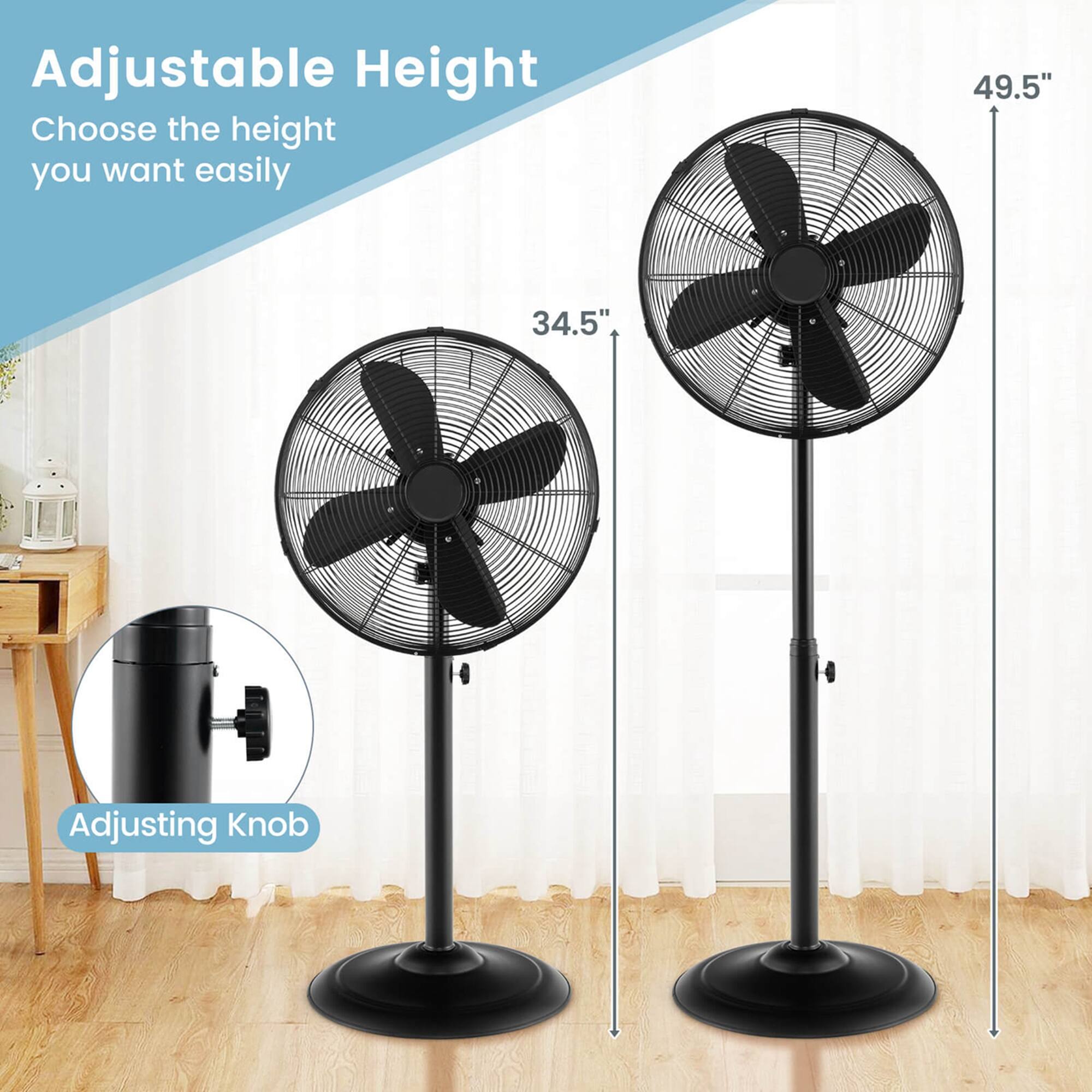 Adjustable Height: Choose the height you want easily. 49.5" and 34.5" Adjusting Knob.