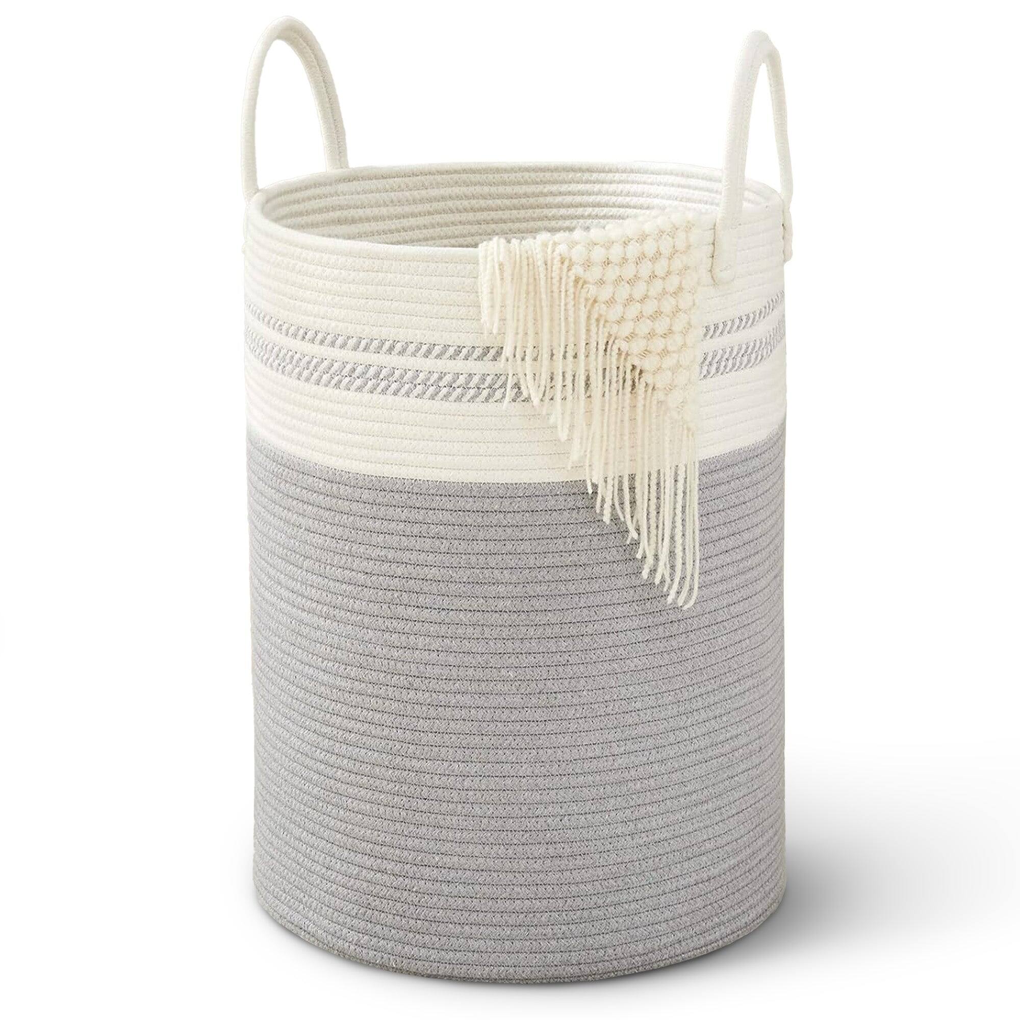 Alt View 4. Cheer Collection - Laundry Hamper, Large Woven Rope, 15" x 19.7" Cotton Laundry Basket with Handles, Clothes Hamper for Bedroom, Bathroom - 3-Tone Tan.