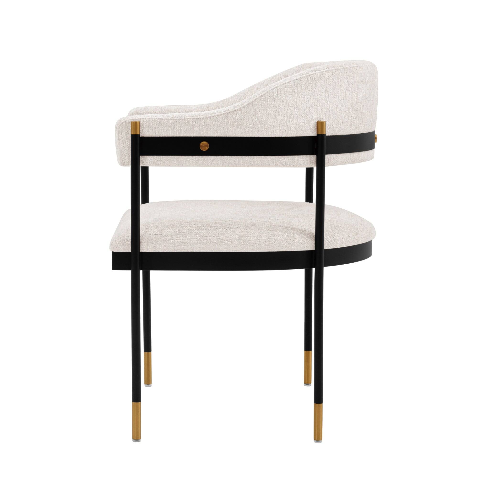 Alt View 2. Manhattan Comfort - Lia Modern Metal Chenille Dining Chair with Arms - Set of 2 - Cream.