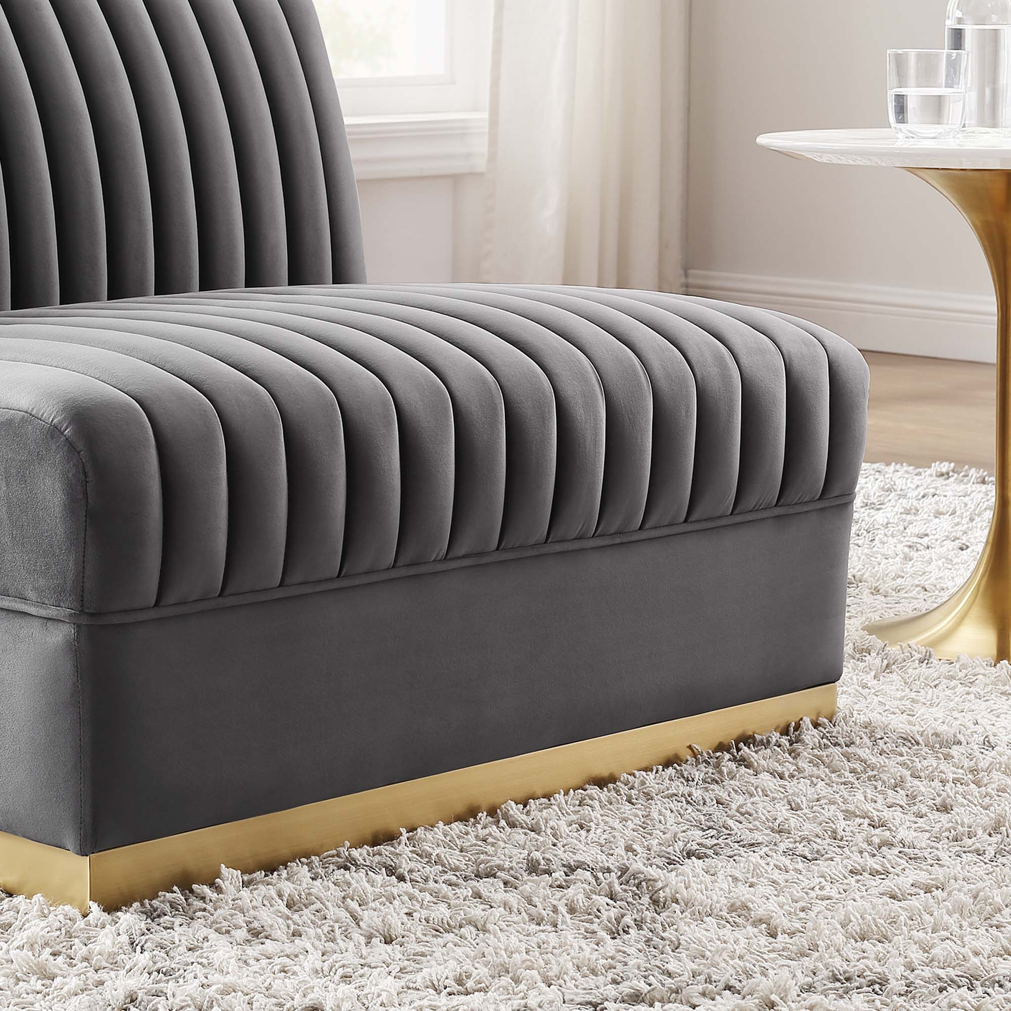 Alt View 4. Modway - Sanguine Channel Tufted Performance Velvet Modular Sectional Sofa Armless Chair by Modway - Gray.
