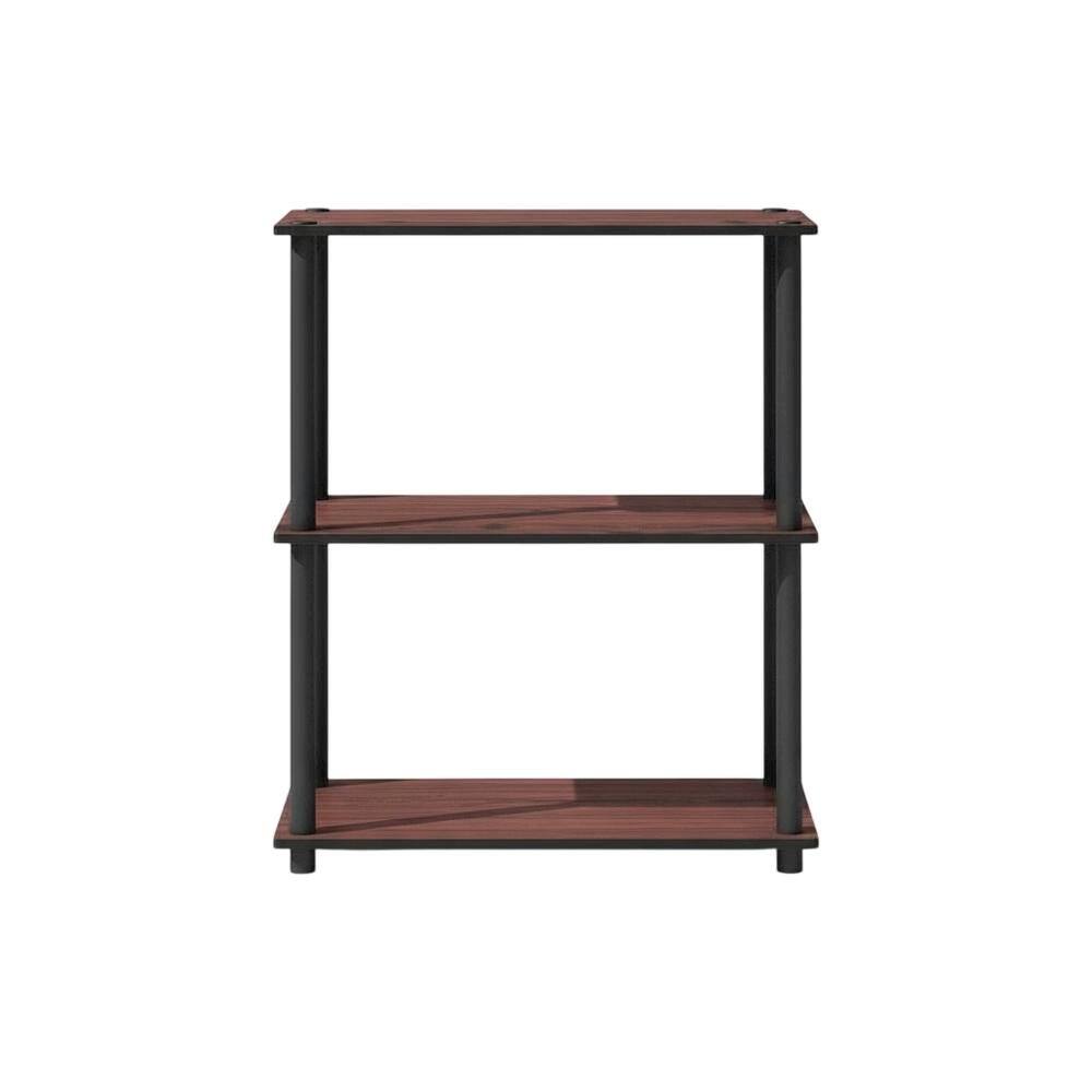 Back. FurniFact - Engineered Wood Bookcase with Open Shelving for Home Office or Living Room - Dark Cherry/Black.