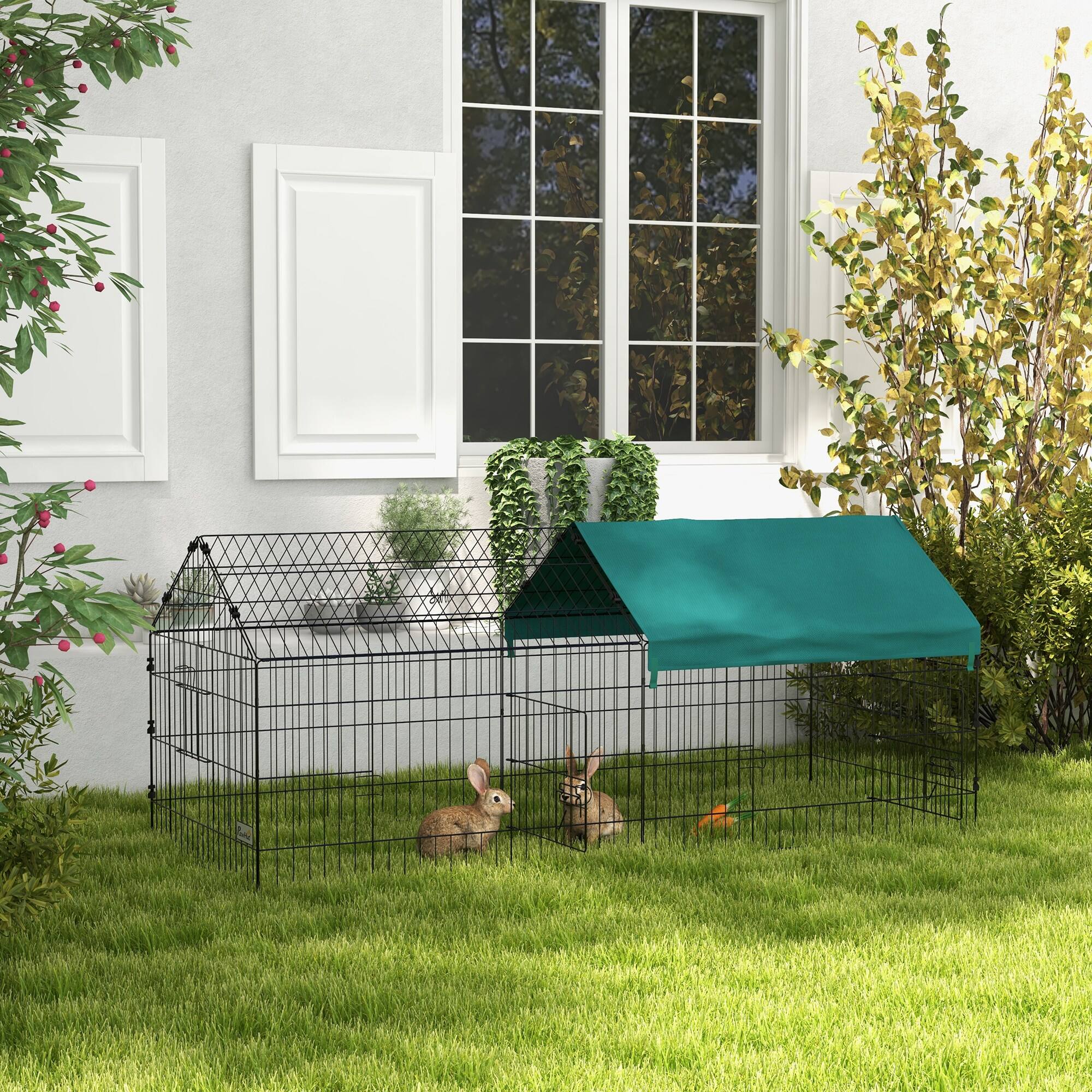 Alt View 1. Pawhut - Small Animal Playpen with Roof for Rabbits - Green.
