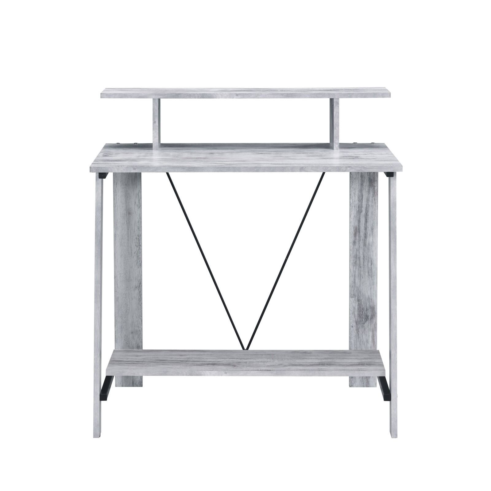 Alt View 3. Glintex - Rectangular Writing Desk with Upper and Lower Storage Shelves, Sturdy 15mm Panels and Metal V-Back Design - Black+Grey.