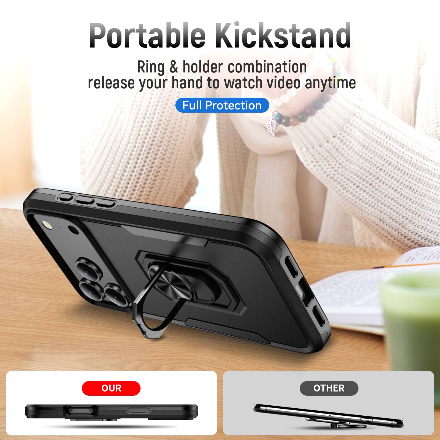Portable Kickstand  
Ring & holder combination release your hand to watch video anytime  
Full Protection  

OUR  
OTHER