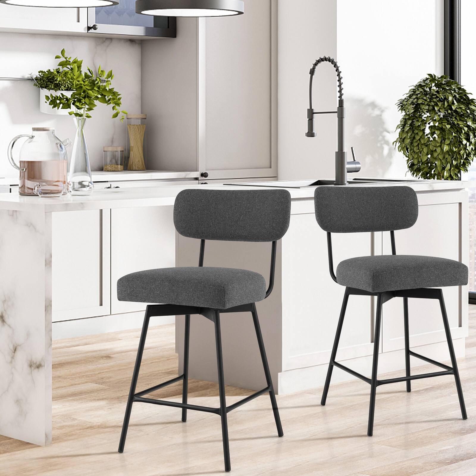 Alt View 8. Ecooso - 29" 2-Piece Modern Upholstered Bar Stools with Back and Footrests - Gray.