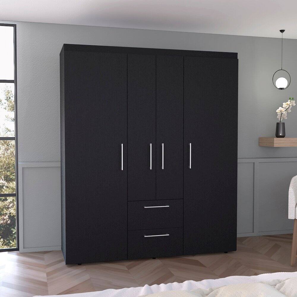 Alt View 3. TuHome - Bariloche 4-Door Armoire Black MDF - Black.