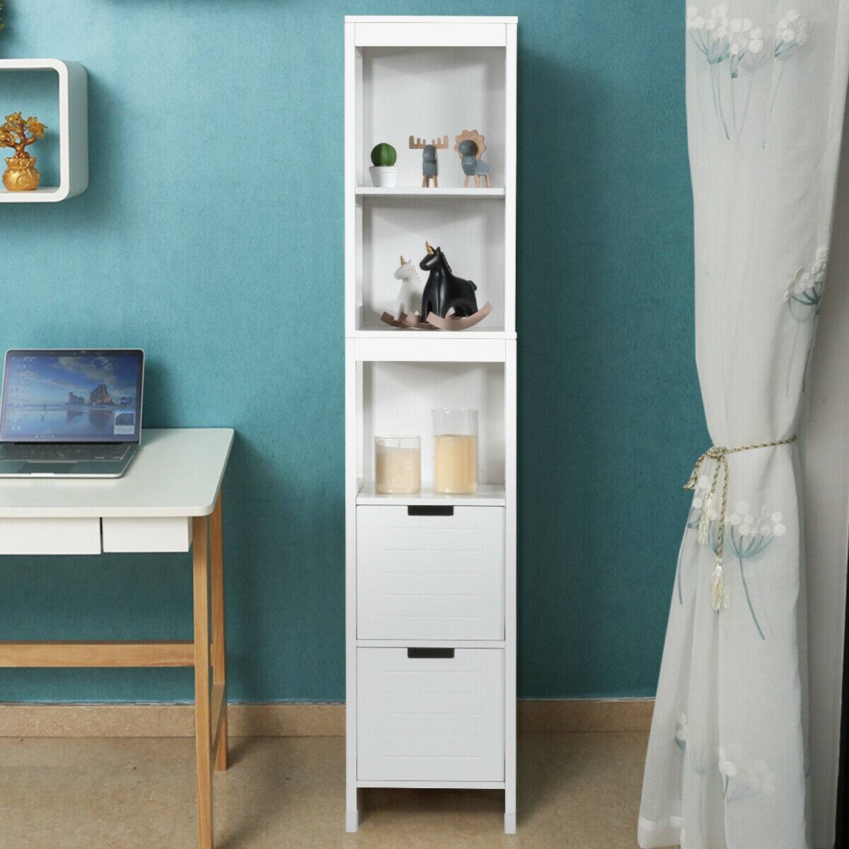 Alt View 9. Ecooso - 5-Tier Multifunctional Bathroom Floor Cabine Storage with 2 Drawers - White.