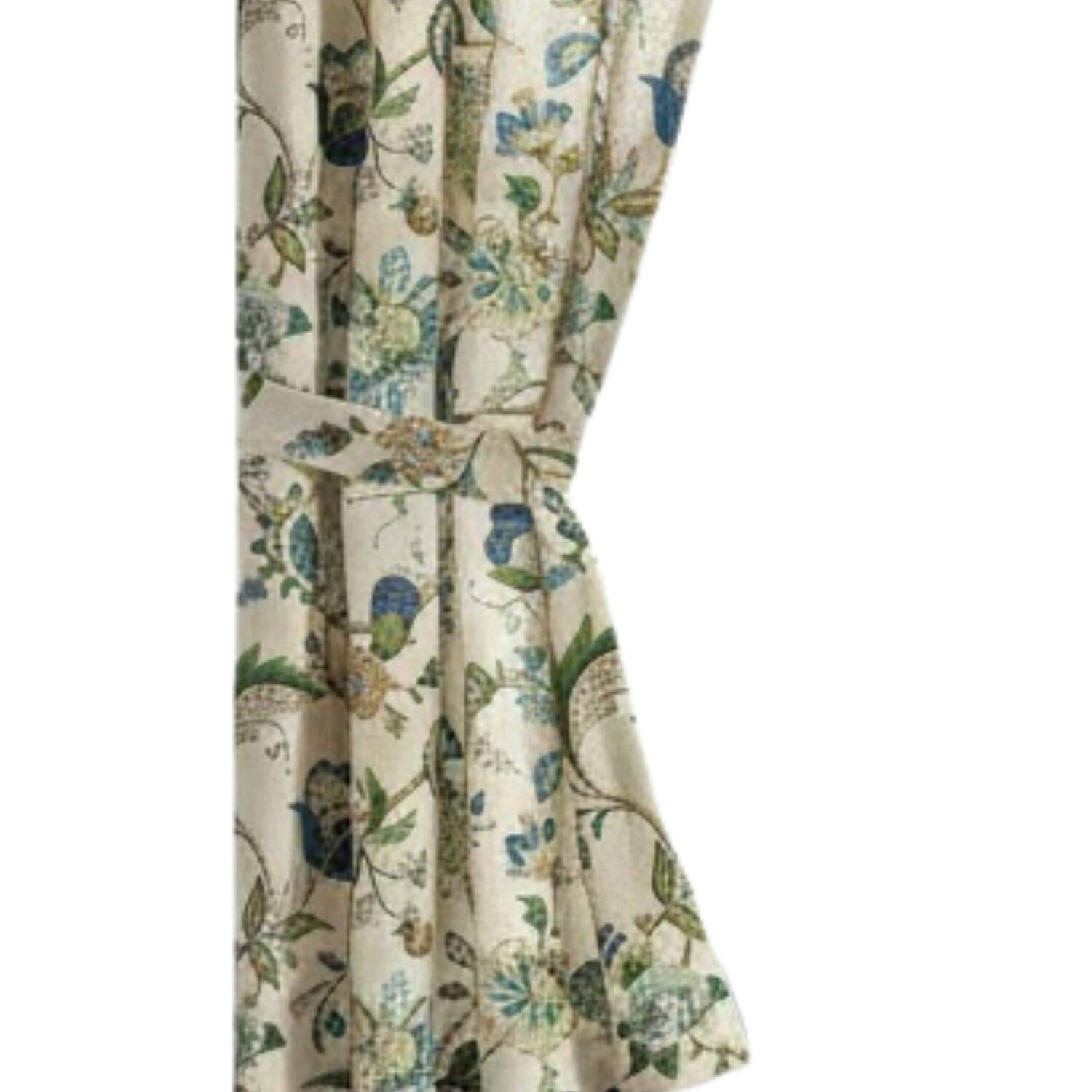 Back. Ellis Curtain - ELLIS 100% Polyester Brissac Rod Pocket Tailored Grapevine and Check Pattern Pair 70" x 63" Blue - Blue.