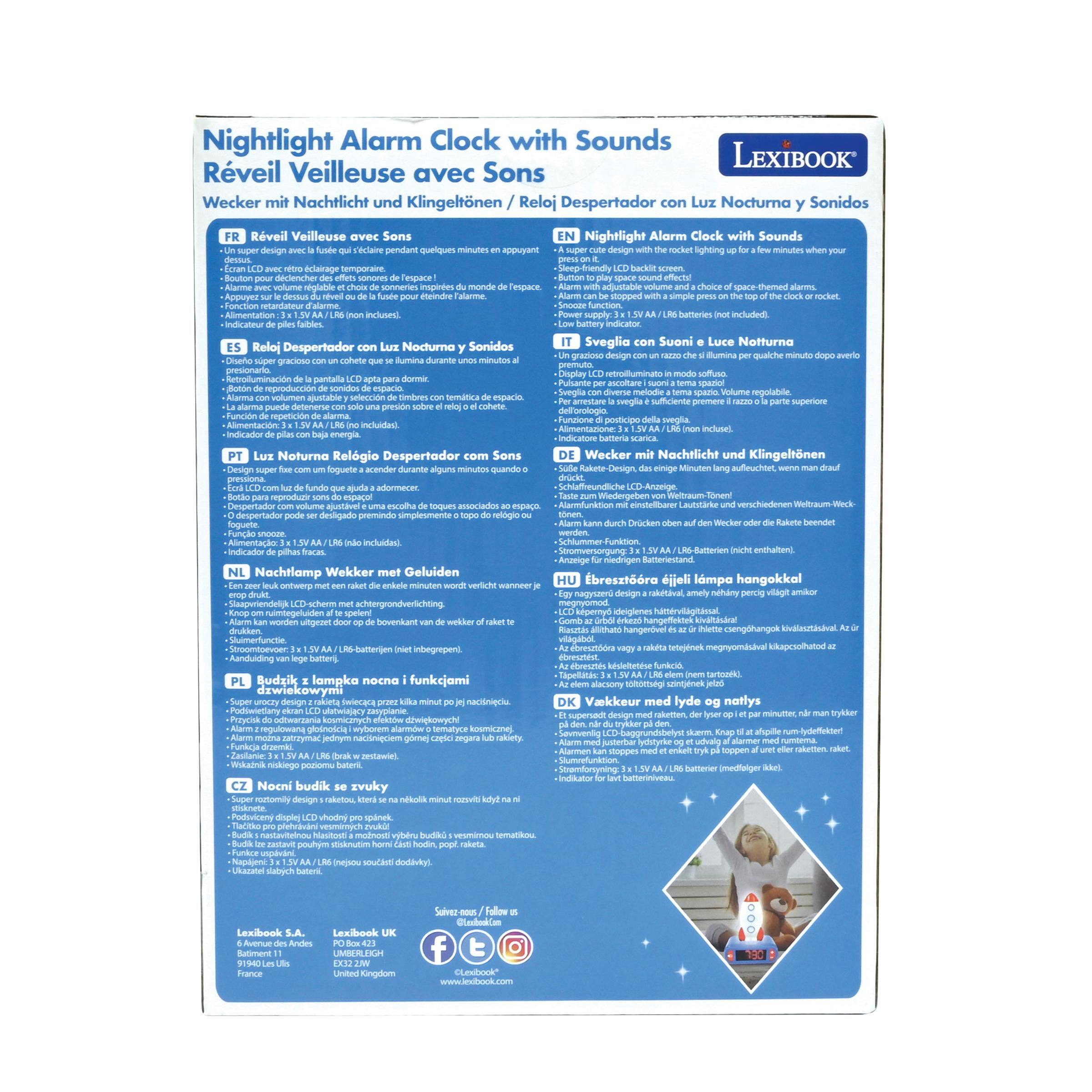 **Nightlight Alarm Clock with Sounds**

**Réveil Veilleuse avec Sons**

**Wecker mit Nachtlicht und Klingeltonen**

**Despertador con Luz Nocturna y Sonidos**

**Nightlight Alarm Clock with Sounds**

**Réveil Veilleuse avec Sons**

**Wecker mit Nachtlicht und Klingeltonen**

**Despertador con Luz Nocturna y Sonidos**

**PT Luz Noturna Relógio Despertador com Sons**

**NL Nachtlamp Wekker met Geluiden**

**PL Budzik z lampionem nocnym i dźwiękami**

**CZ Nocní budík se světlem**

**HU Élesztőgőr éjszakai fényes és hangos**

**FR Réveil Veilleuse avec Sons**

**ES Reloj Despertador con Luz Nocturna y Sonidos**

**DE Wecker mit Nachtlicht und Klingeltonen**

**IT Sveglia con suoni e luce notturna**

**EN Nightlight Alarm Clock with Sounds**

**ES Reloj Despertador con Luz Nocturna y Sonidos**

**PT