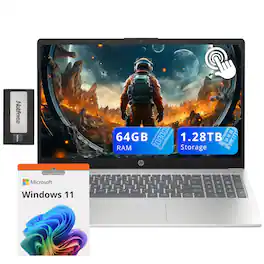 HP - 15.6" HD Touchscreen Laptop,Intel i3-1215U,64GB RAM,1TB SSD+288GB Docking Station,Intel UHD Graphics,Win 11 - Silver
